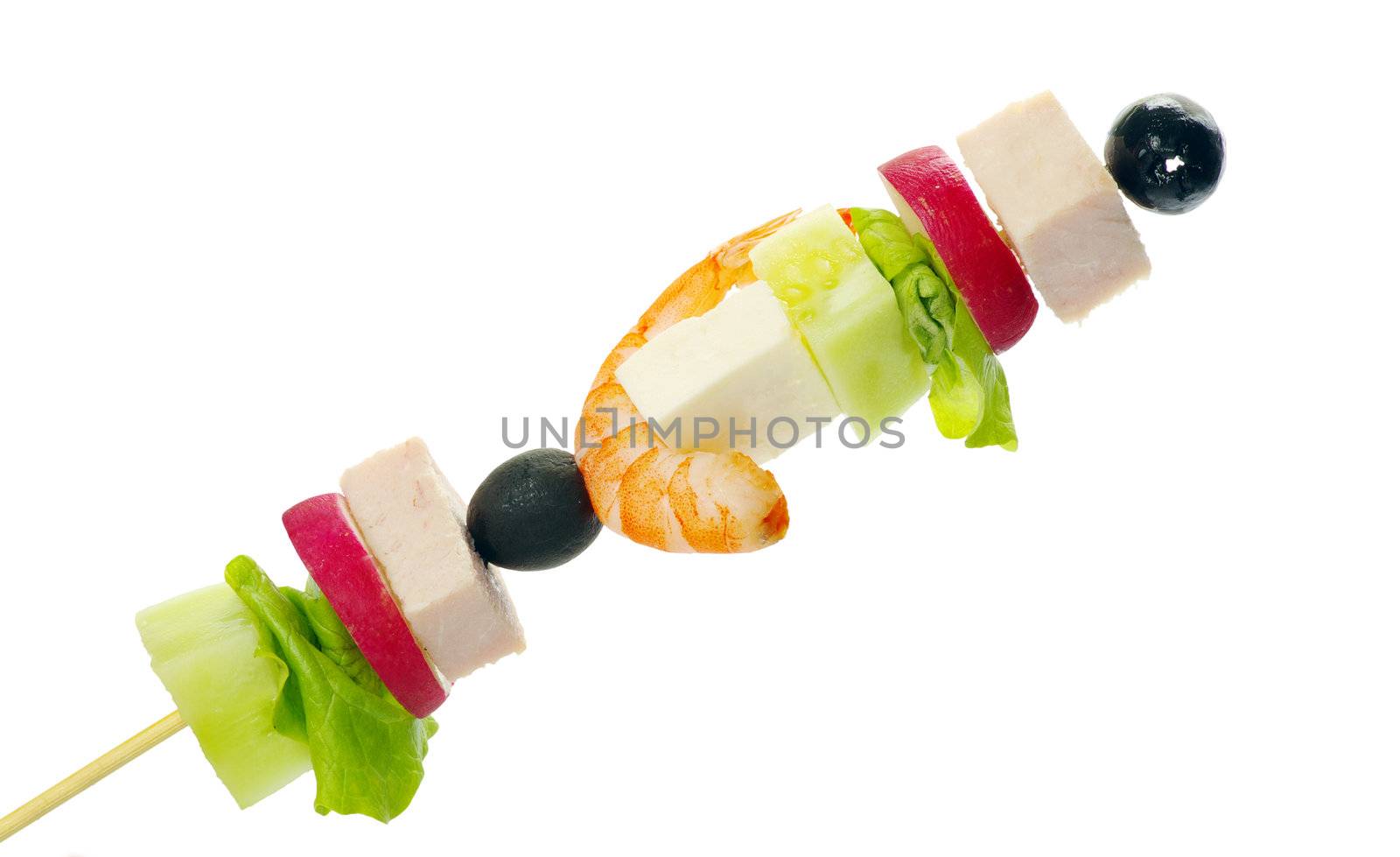salad canape on a white background