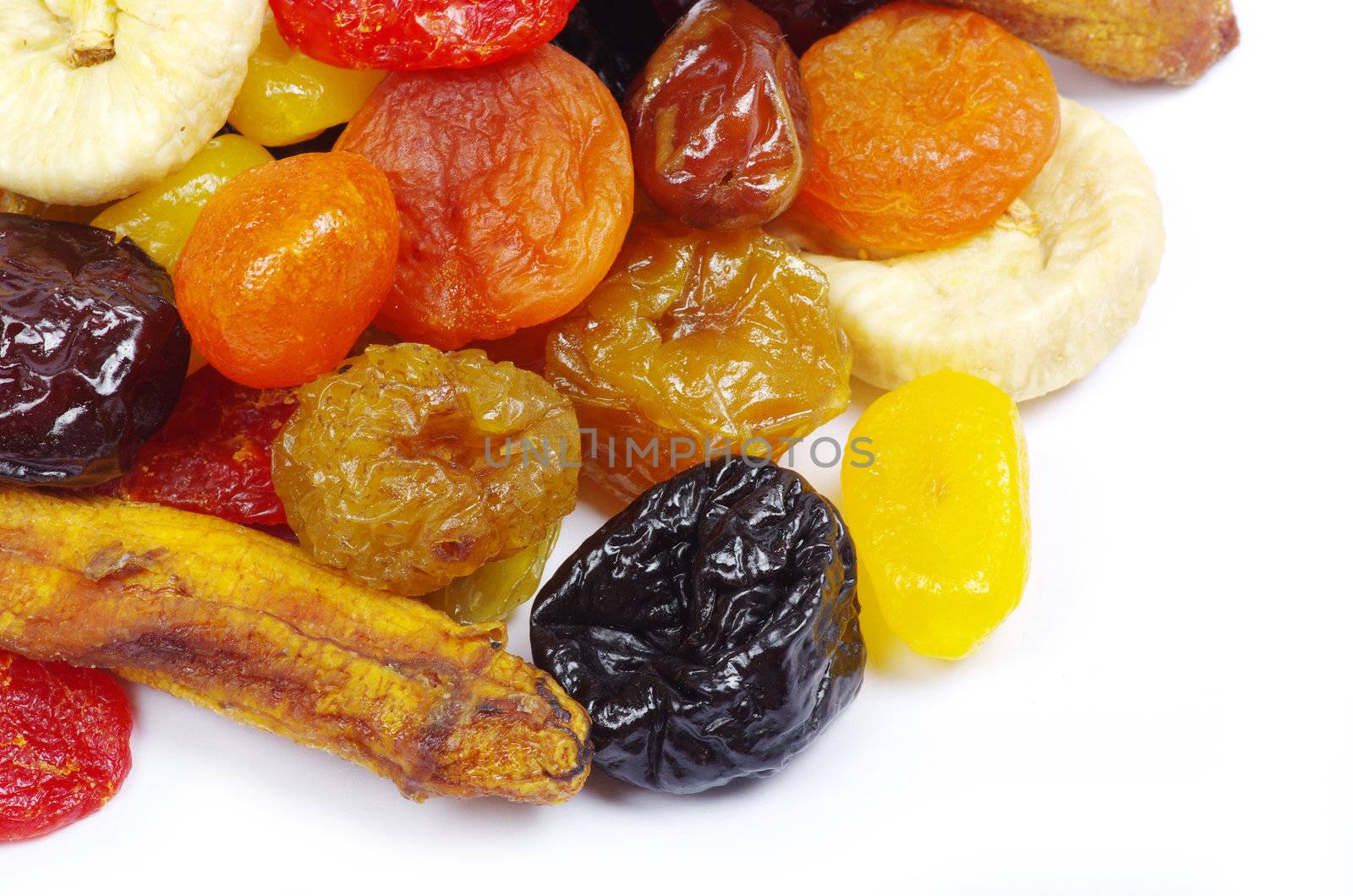 assorted dried fruits isolated on white