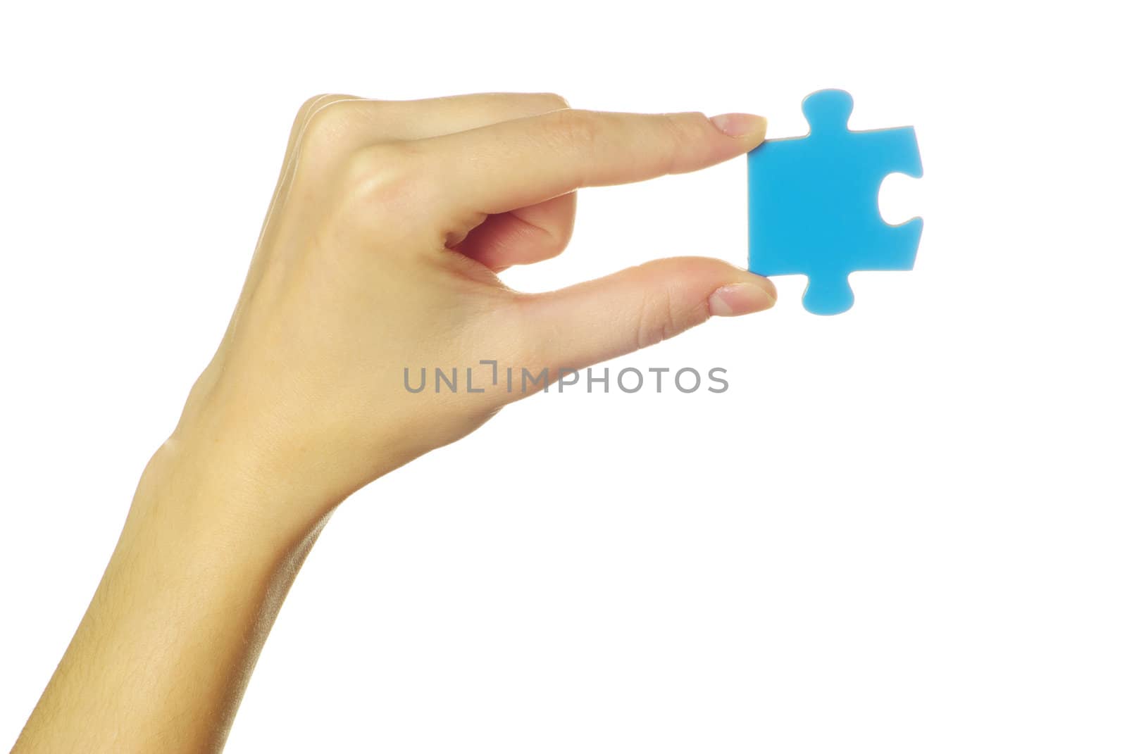  puzzle in hand isolated on white background