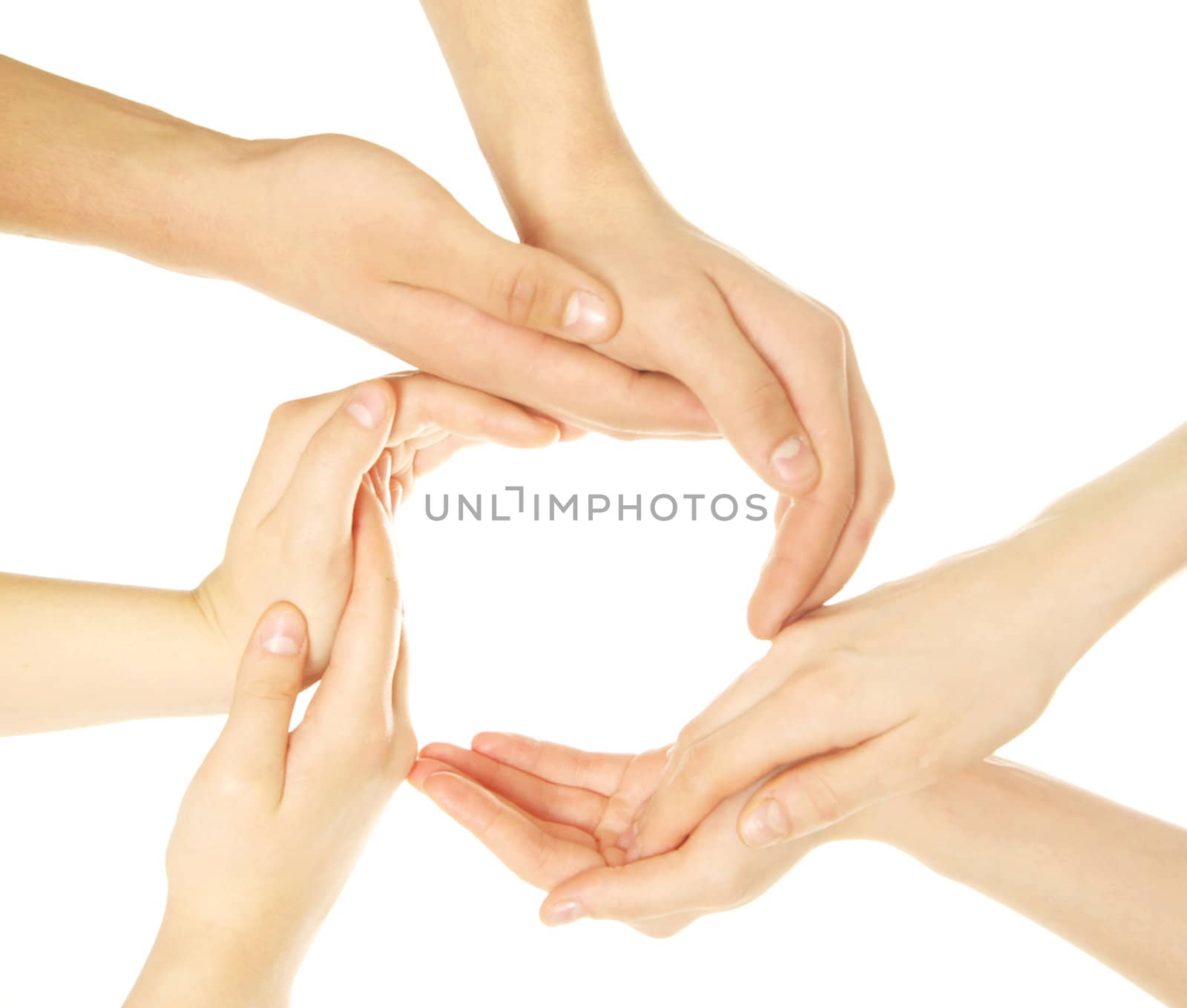 recycling symbol made from hands isolated on white background