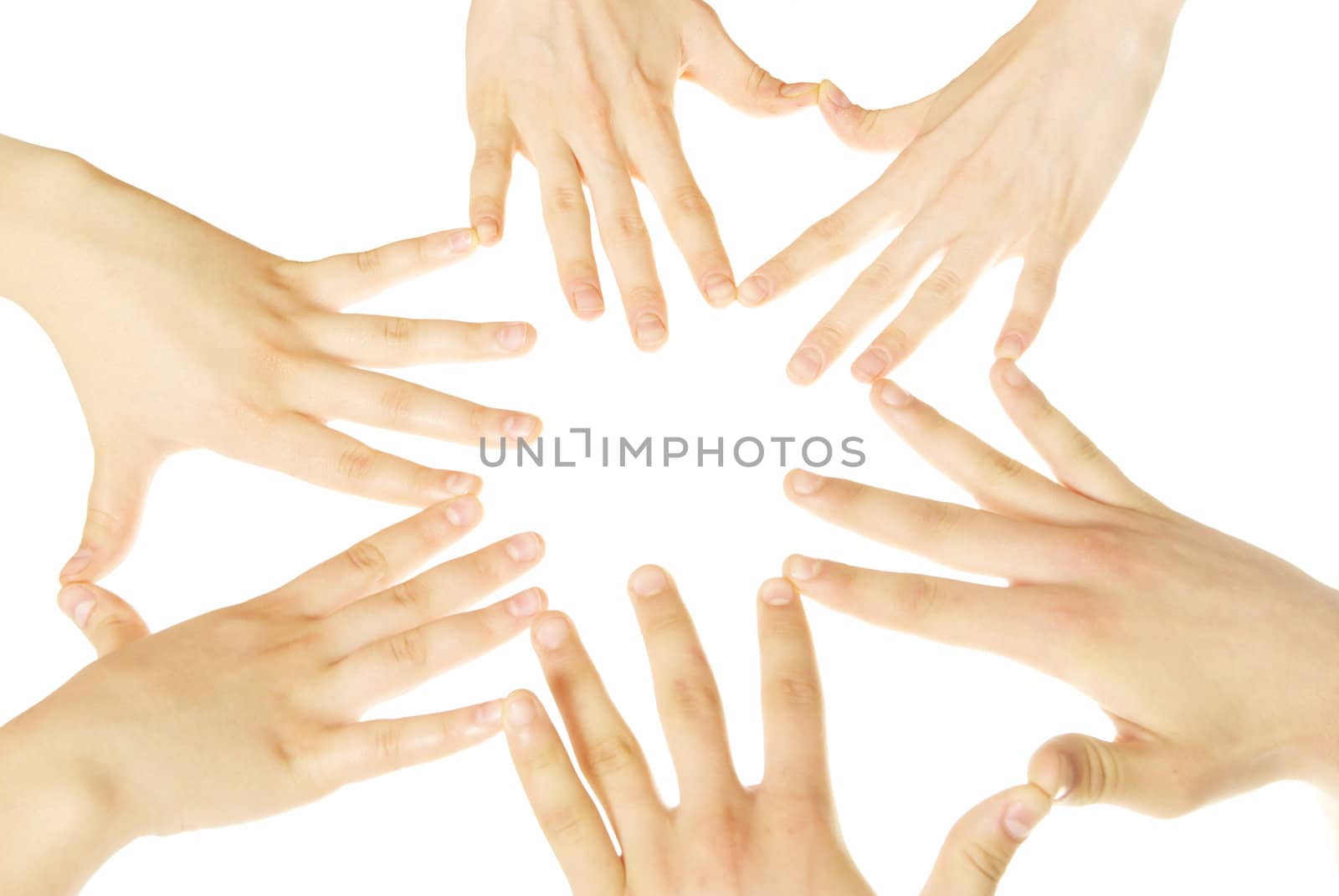 recycling symbol made from hands isolated on white background