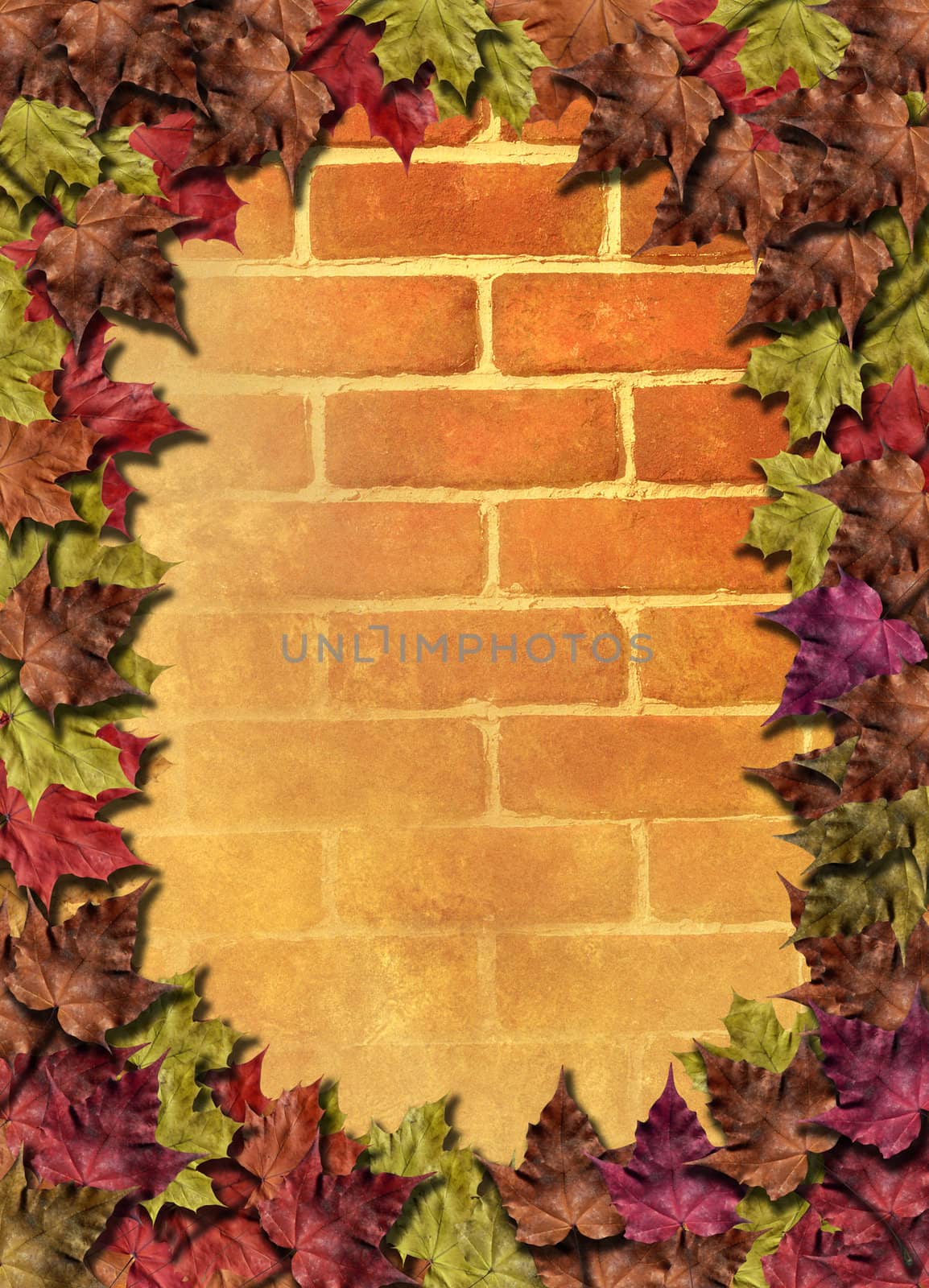 Red brick wall with woodbine  by rufous