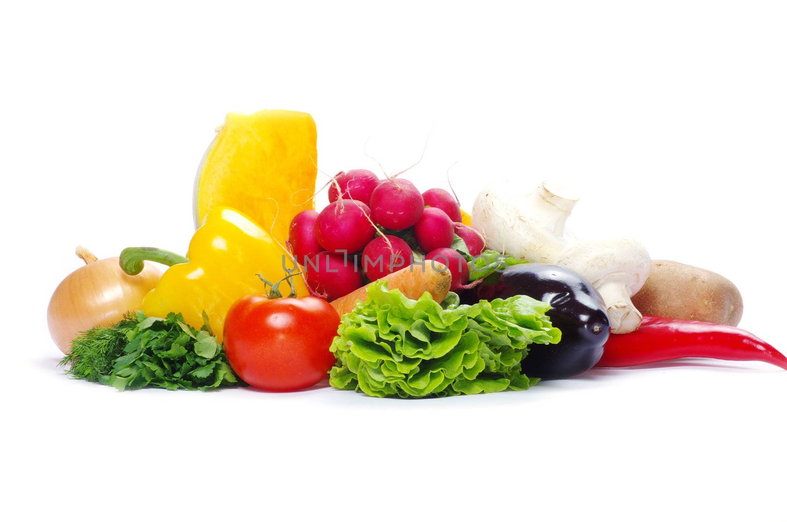  vegetables on the white background