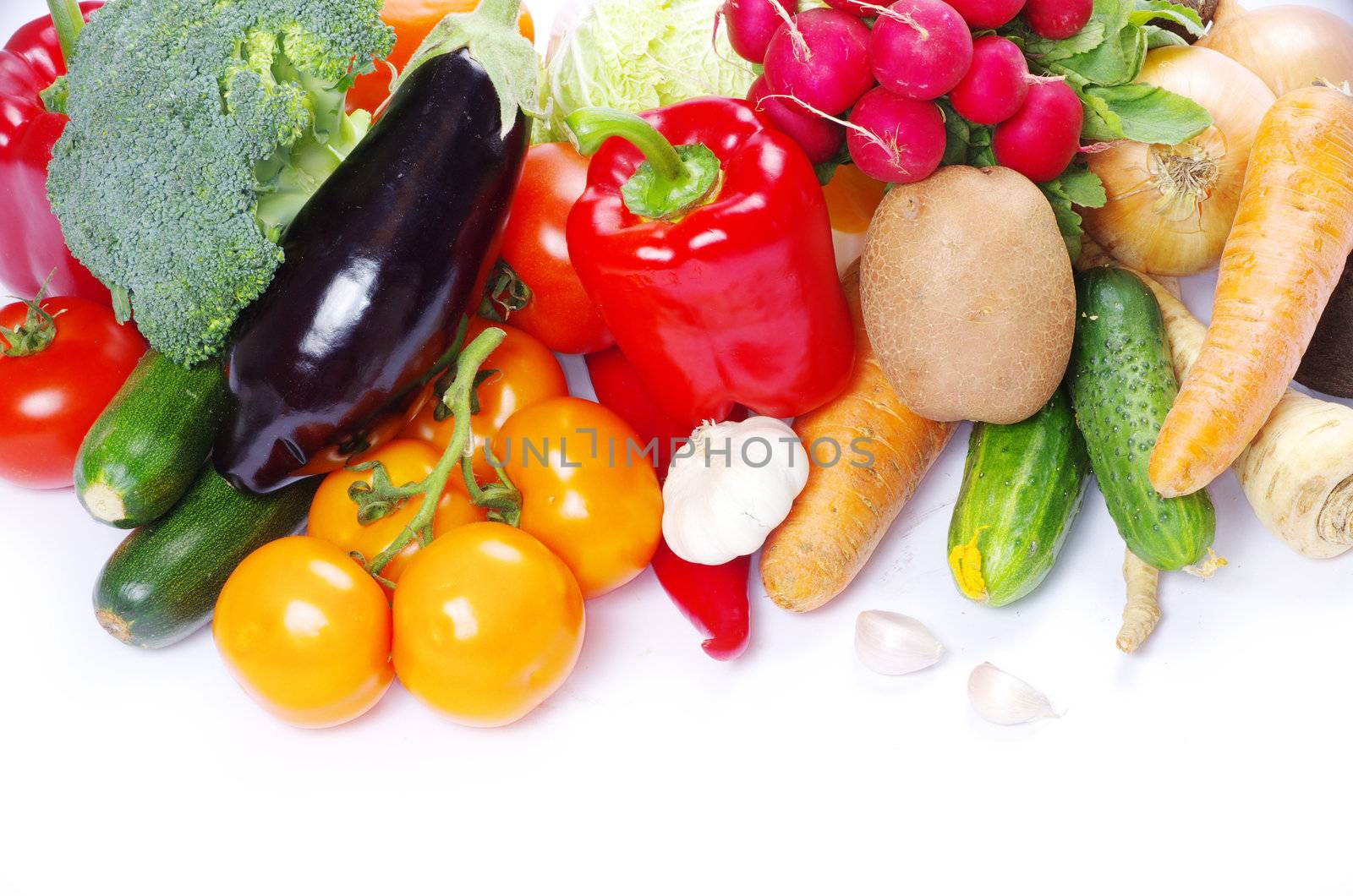  vegetables on the white background