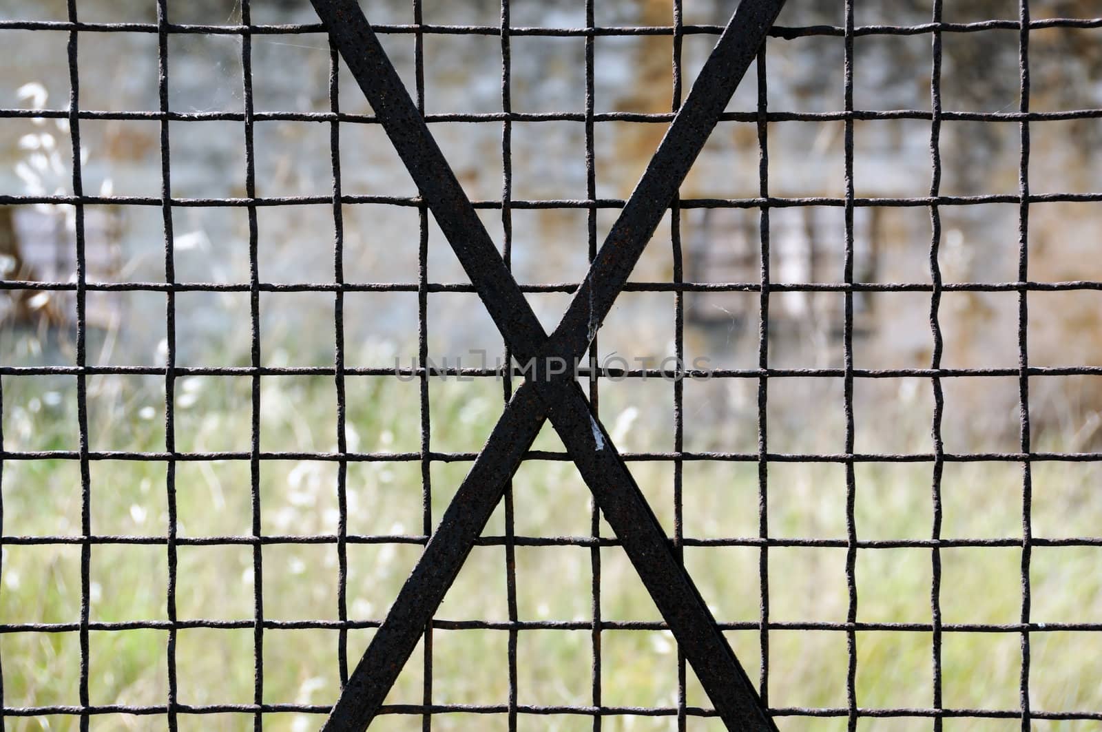 Vintage rusty metal door frame grid. Abstract background.