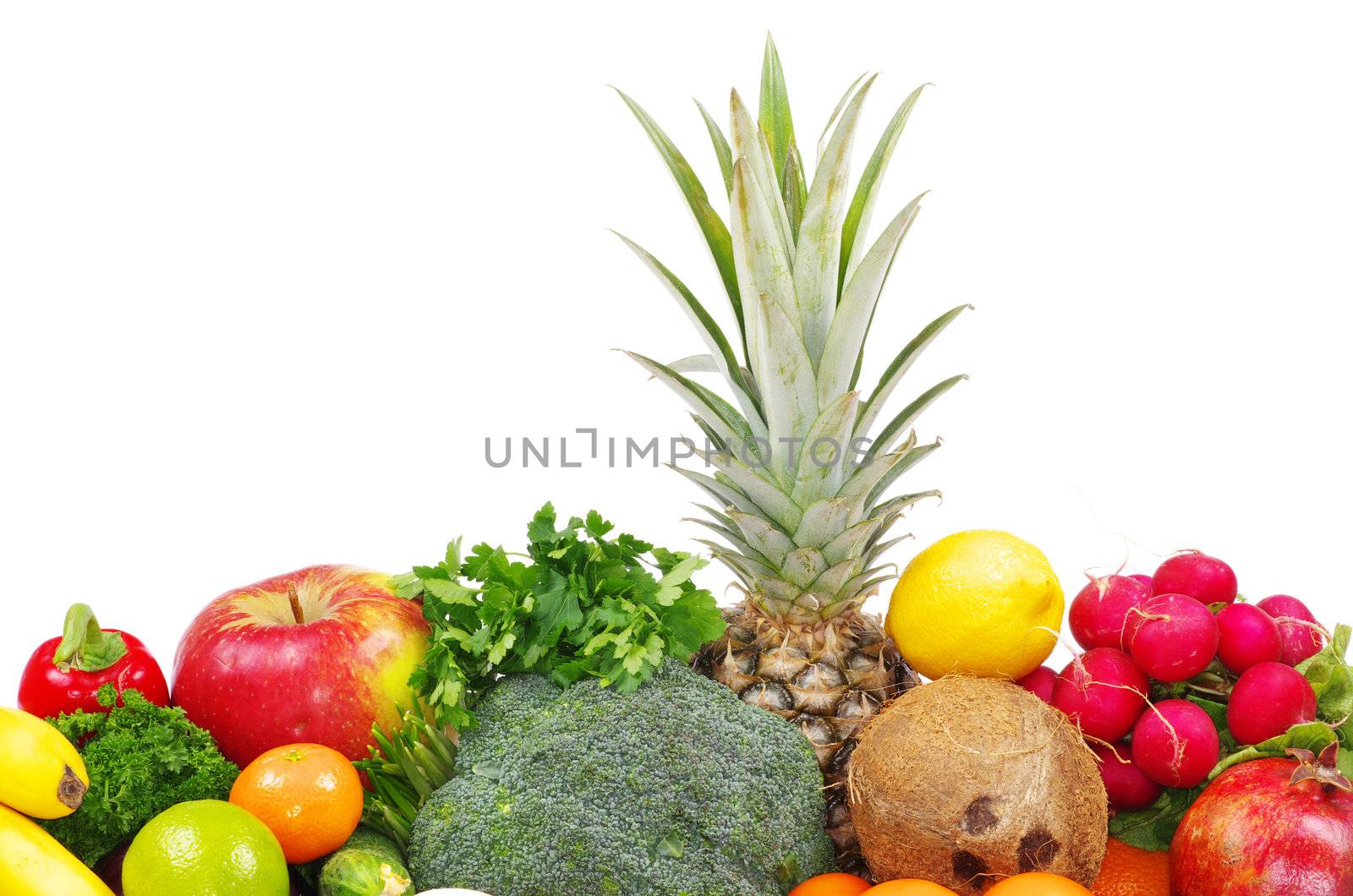 vegetables and fruits on white