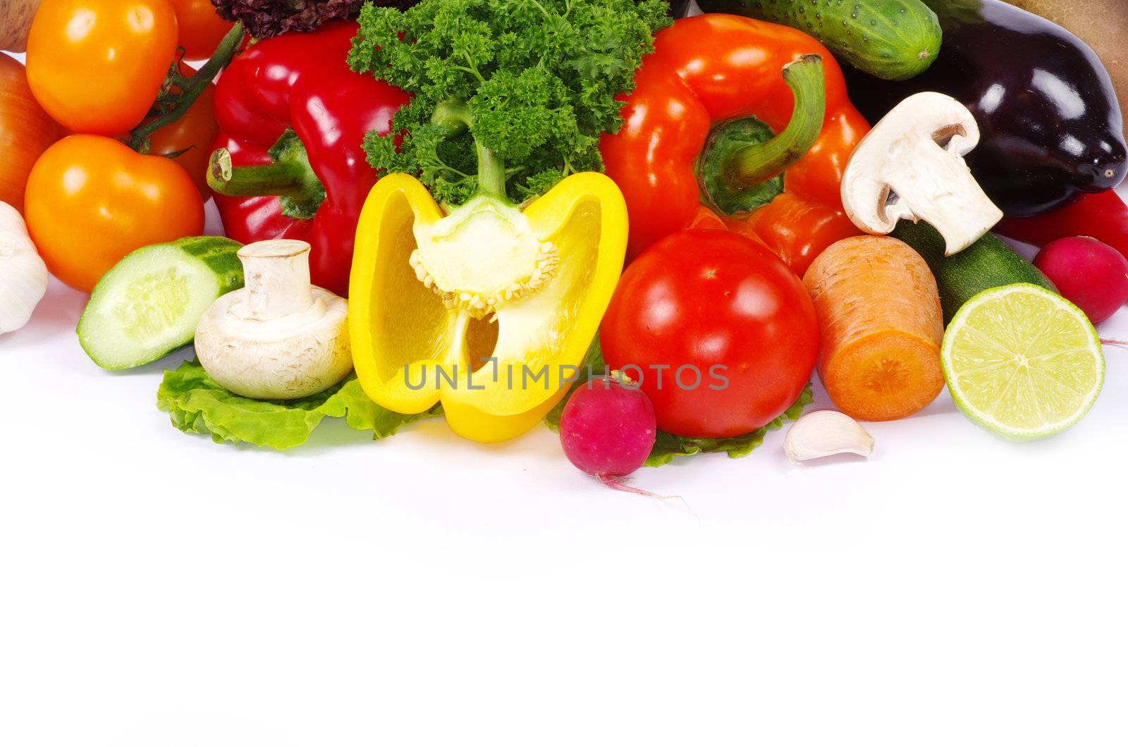 fresh vegetables on the white background