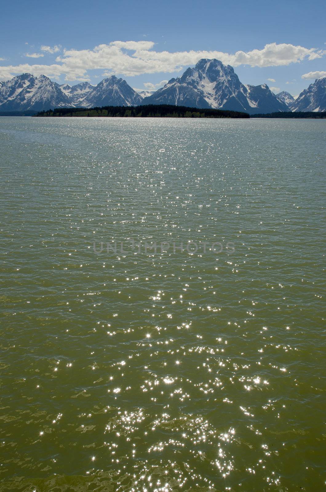 Jackson Lake and the Teton Mountains on a summer afternoon, Grand Teton National Park, Teton County, Wyoming, USA