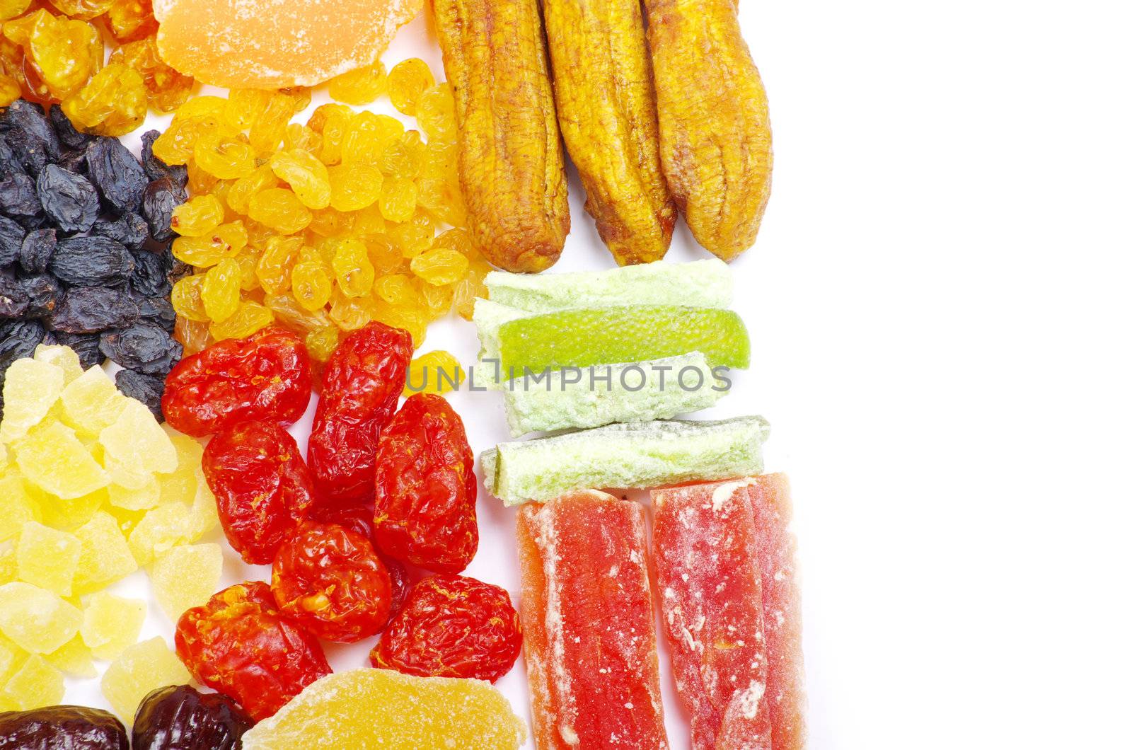 assorted dried fruits isolated on white