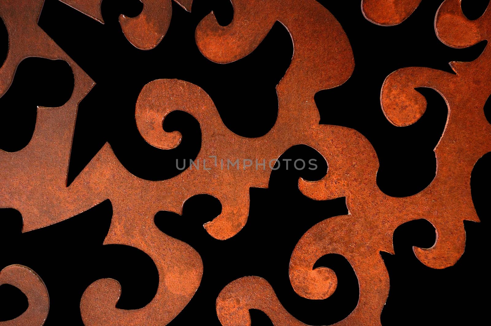 Rusty iron abstract decorative pattern. Vintage metalwork detail.