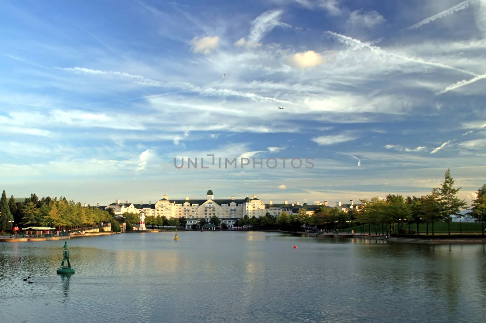 A Hotel at the end of a large lake