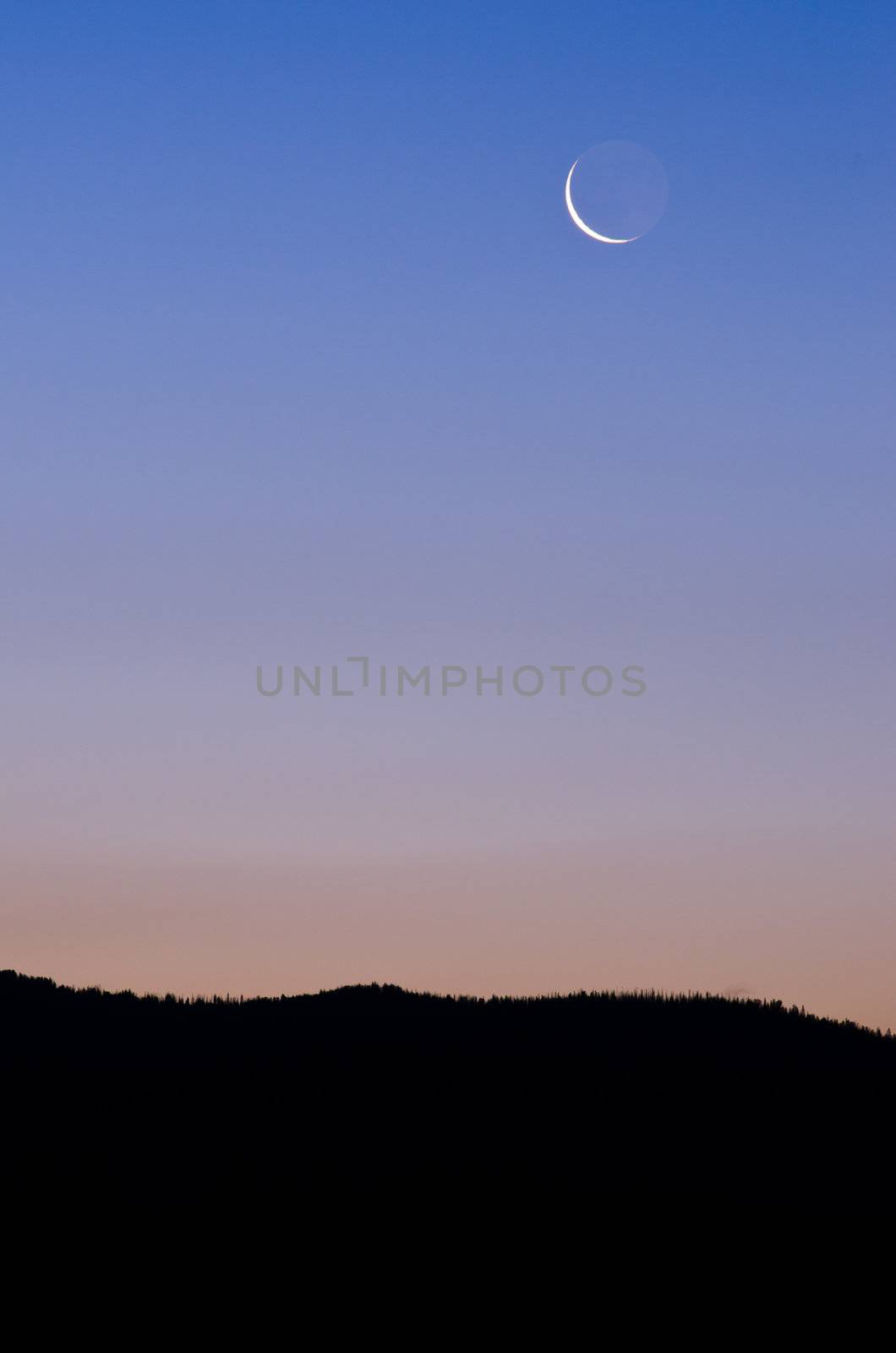 Crescent Moon above a ridge in morning twilight, Grand Teton National Park, Teton County, Wyoming, USA by CharlesBolin