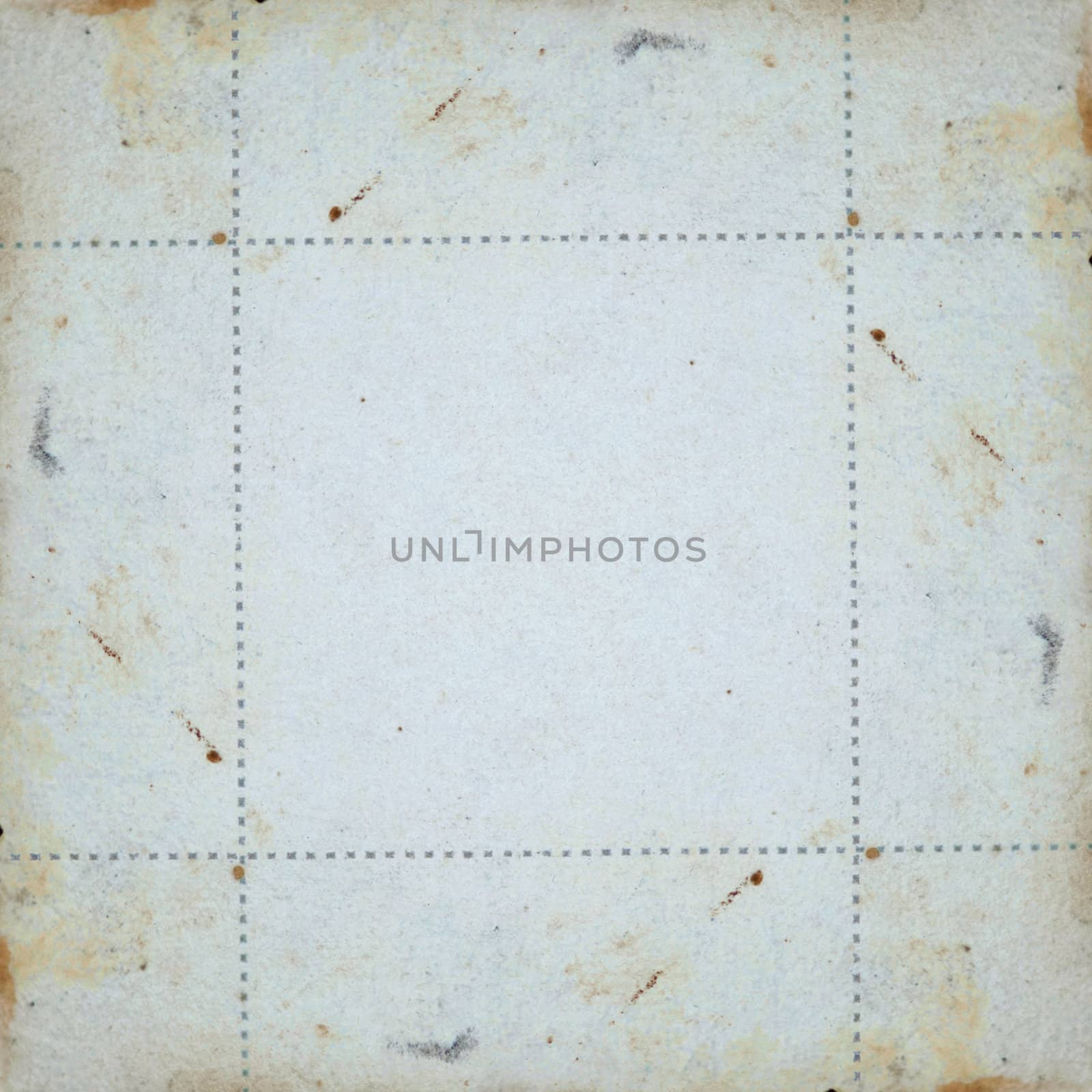 Vintage stained grunge paper background. Dotted lines square frame illustration.