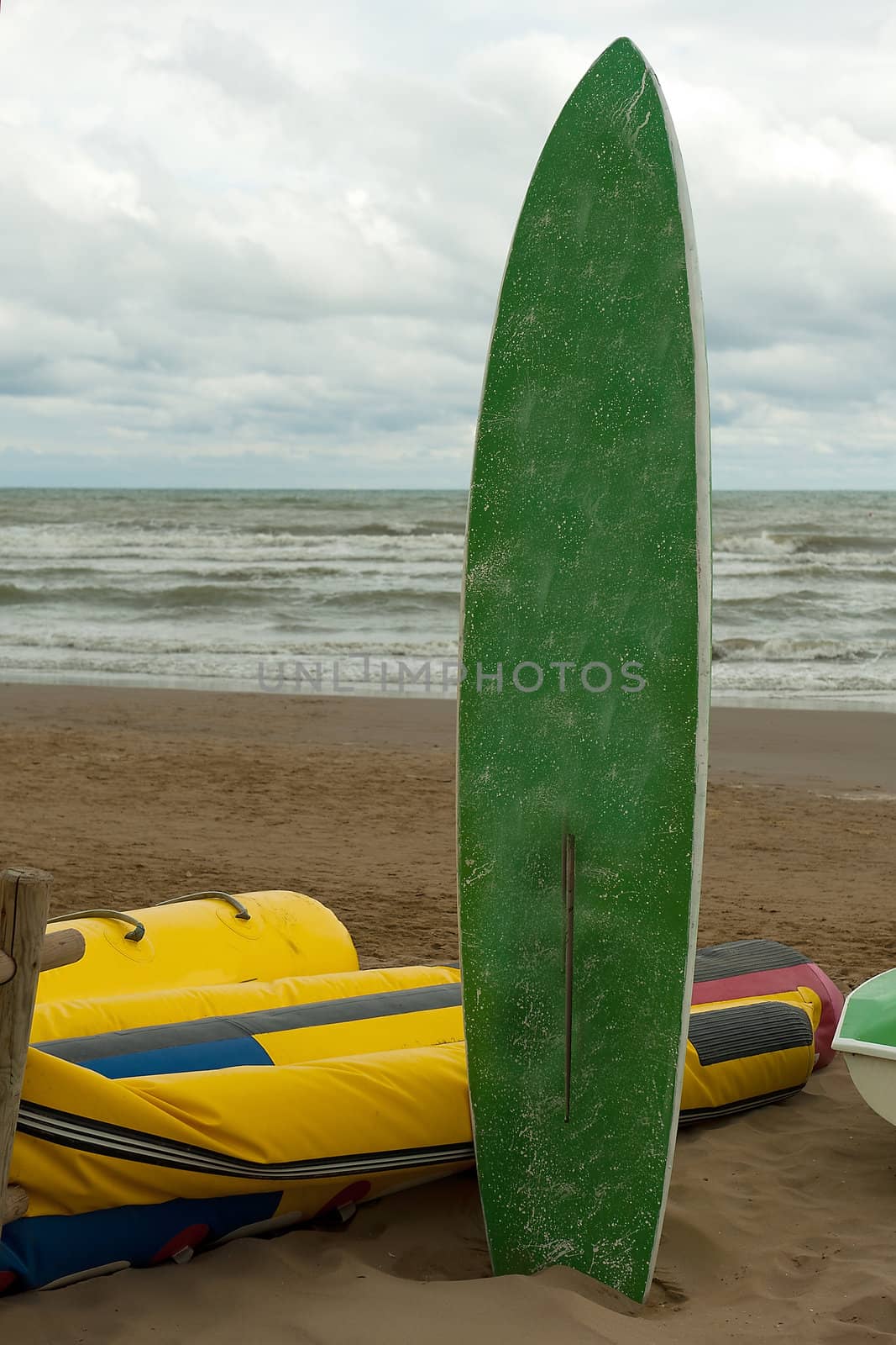 a surfboard on the beach