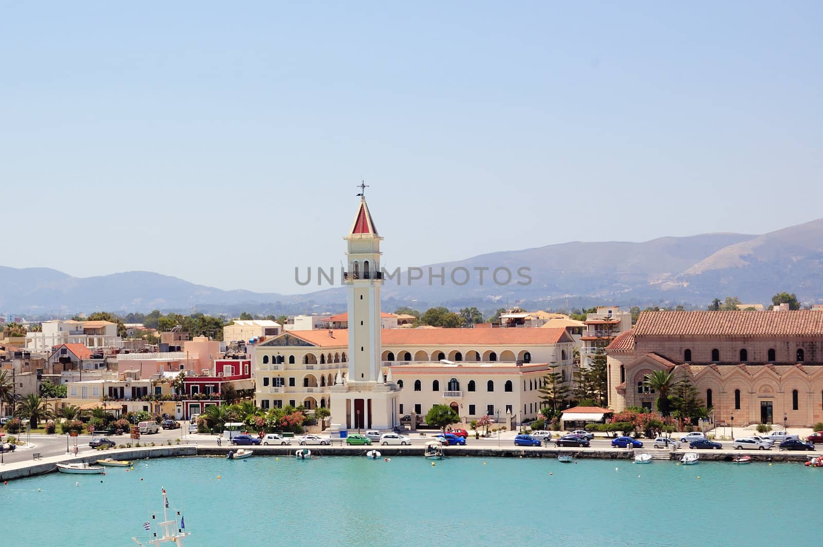 Panoramic view of the town and port of Zakynthos, Greece.