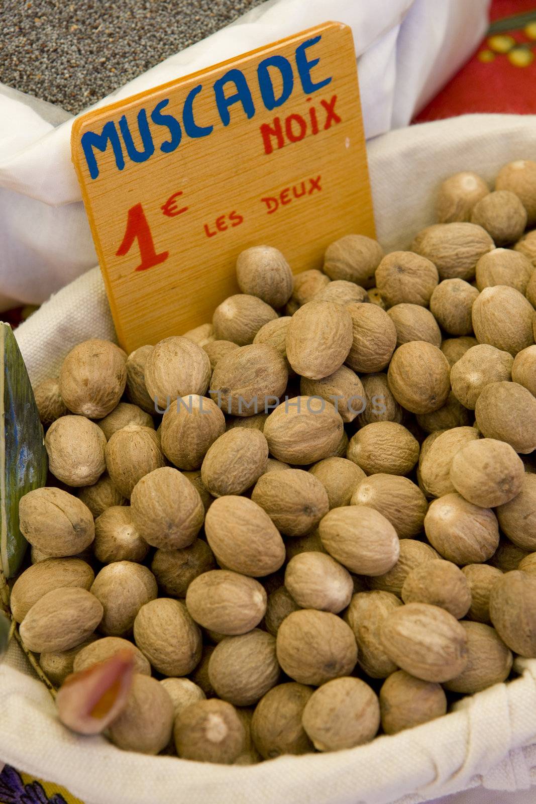 nutmegs, street market in Castellane, Provence, France