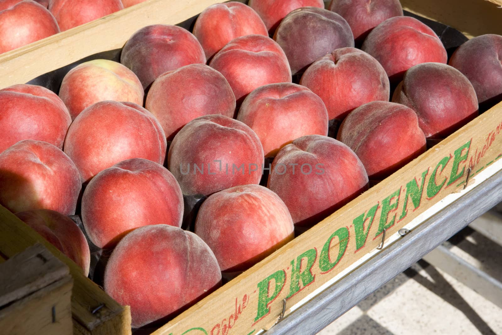 peaches, street market in Salles-sur-Verdon, Provence, France