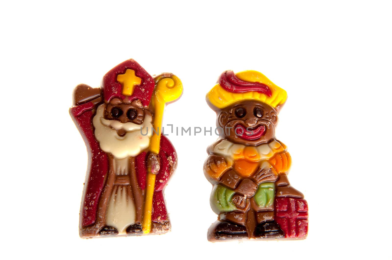 a sint and piet made of chocolate, celebration a dutch holiday called Sinterklaas