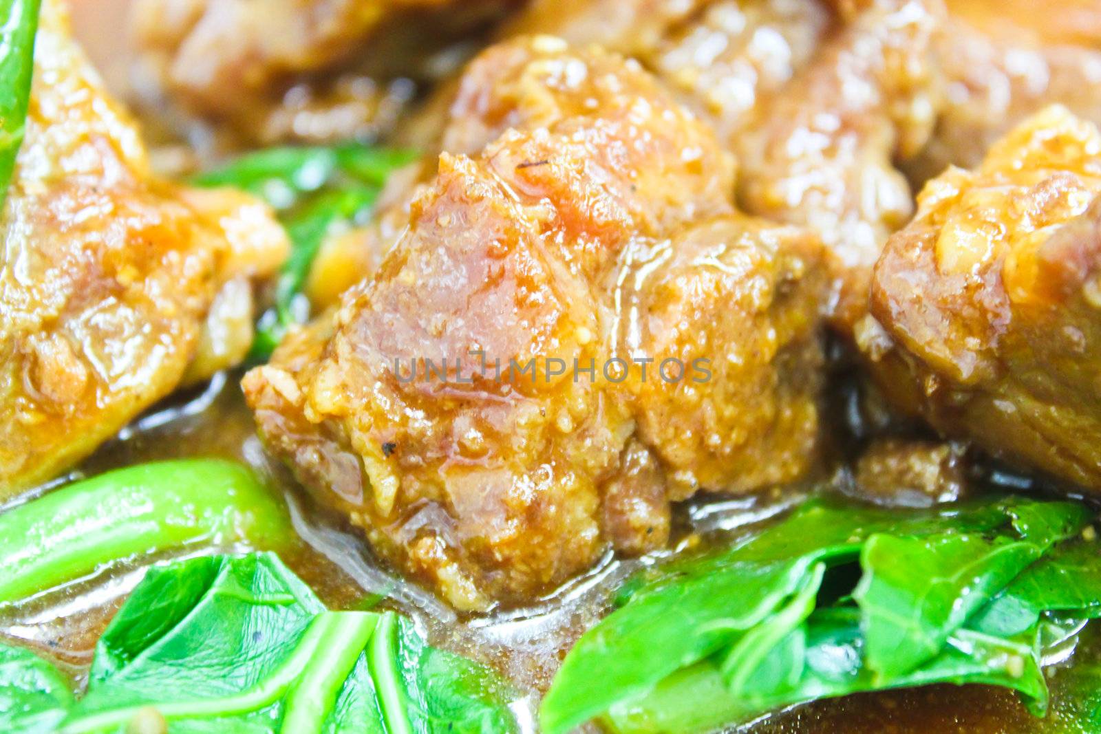 stewed pork ribs with sweet sauce at China town,Thailand