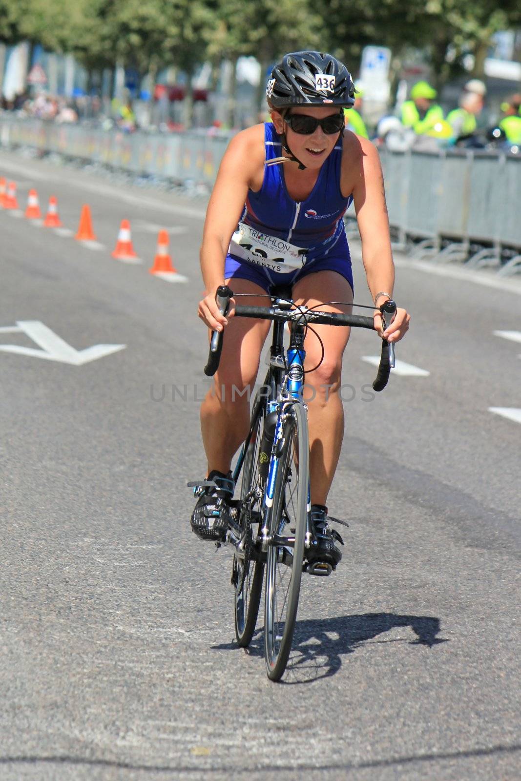 Woman cyclist at the International Triathlon 2011, Geneva, Switzerland