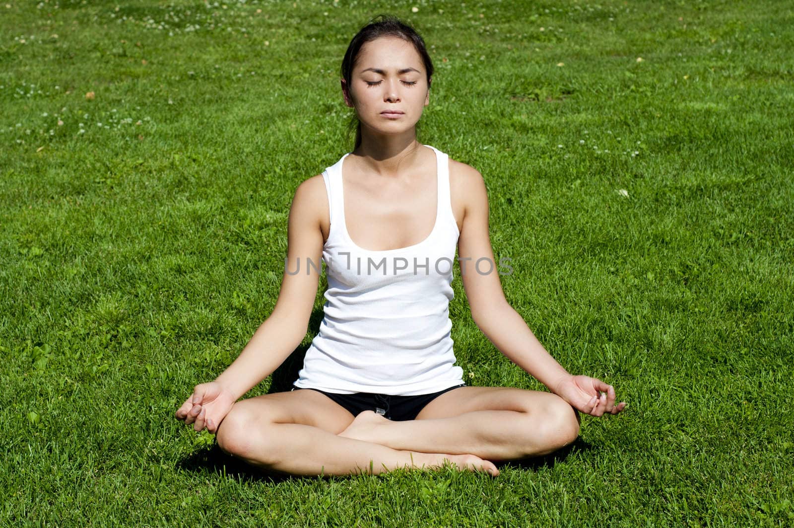 yoga woman on green grass by adam121