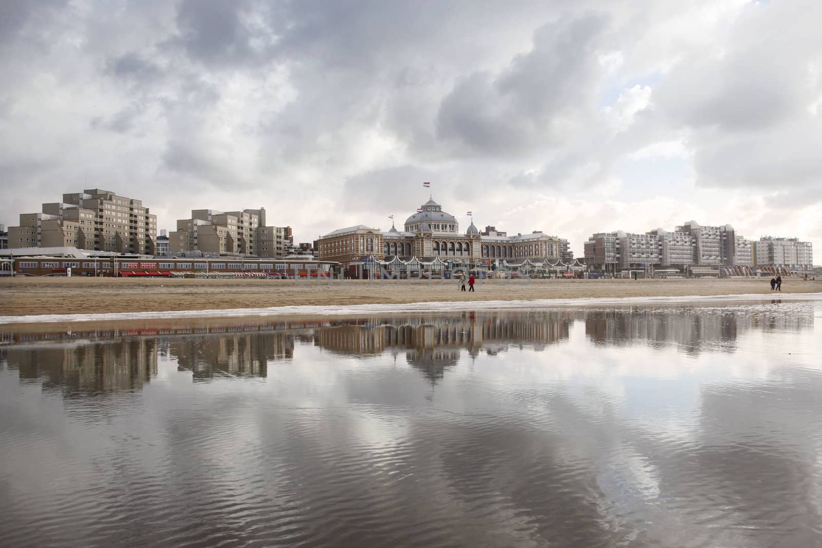 Sea and beach at Scheveningen with Kurhaus by ahavelaar