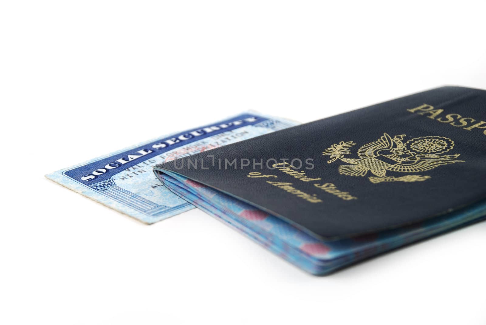 stock pictures of a social security card and a passport