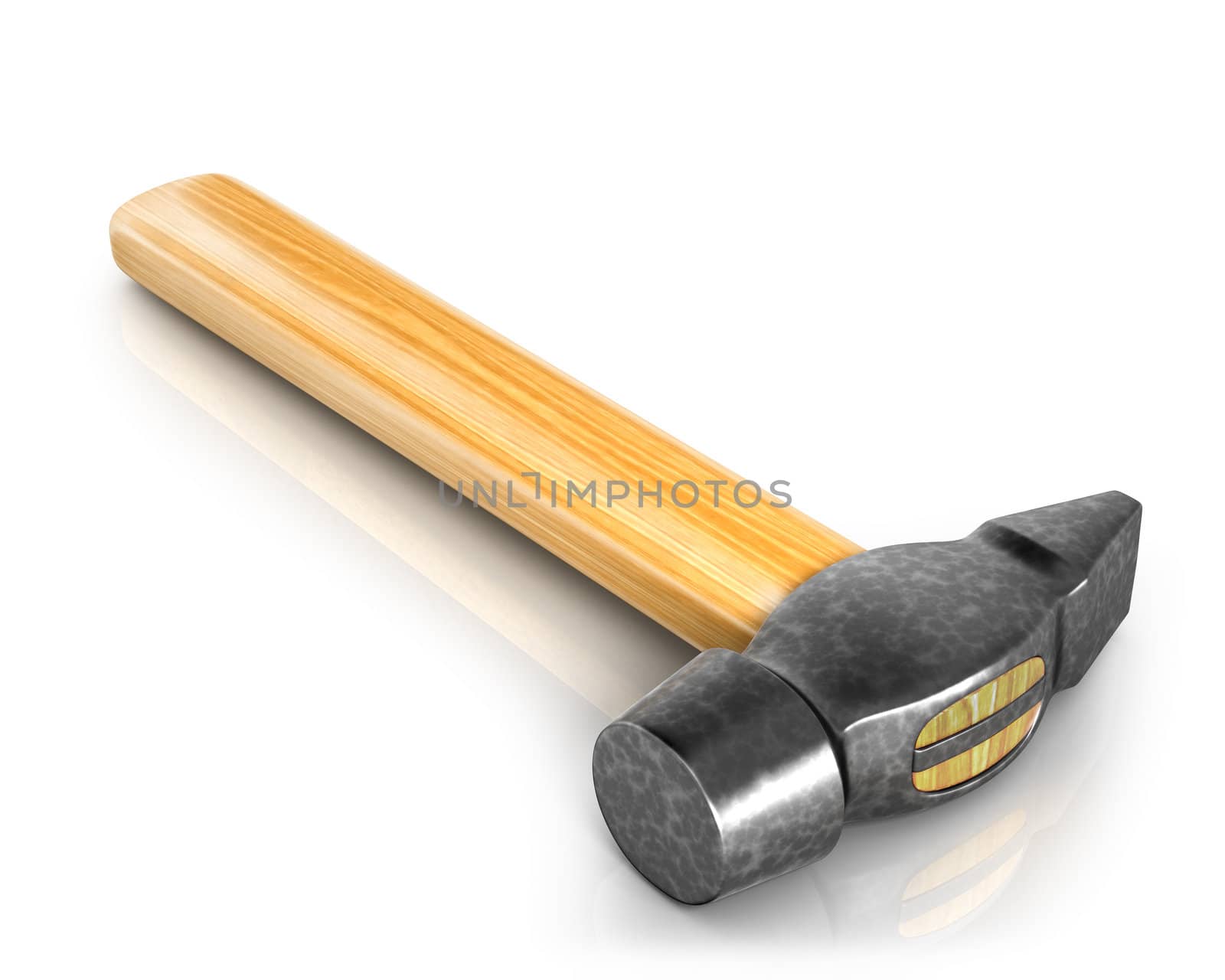 Classic hammer, in perpective, isolated on white background