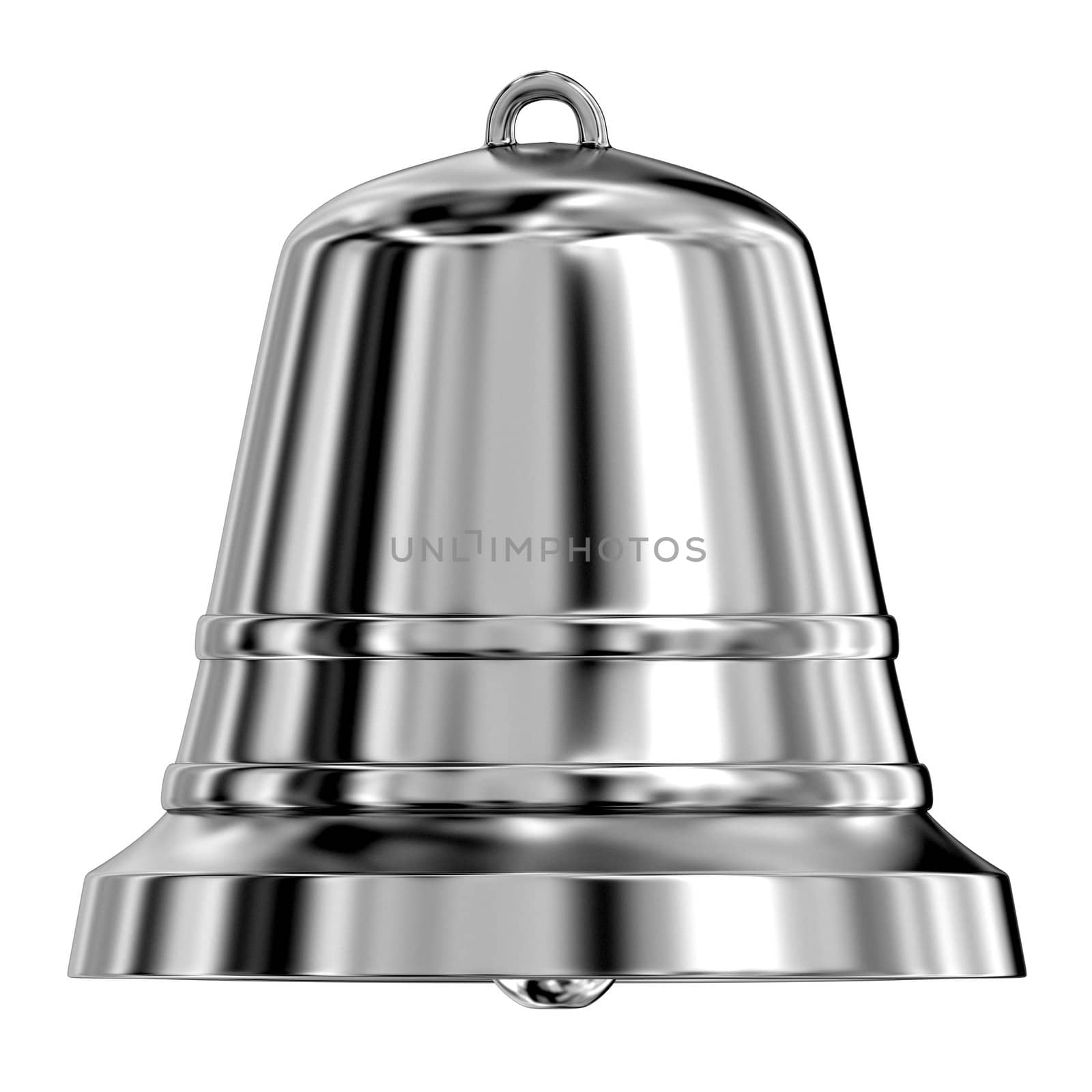 Shiny metal bell isolated on white background,frontal view