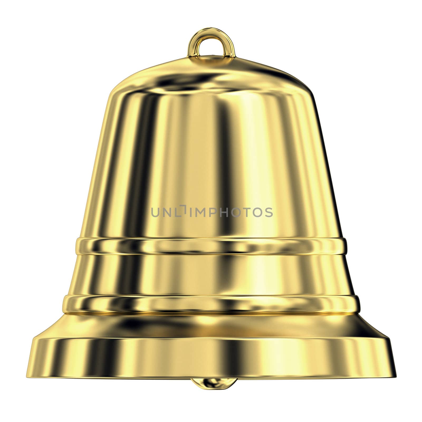 Shiny golden bell isolated on white background,frontal view