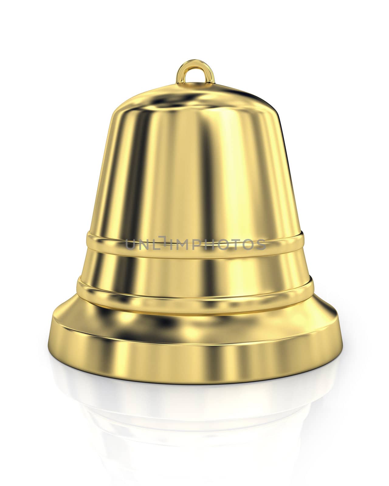 Shiny golden bell isolated on white background