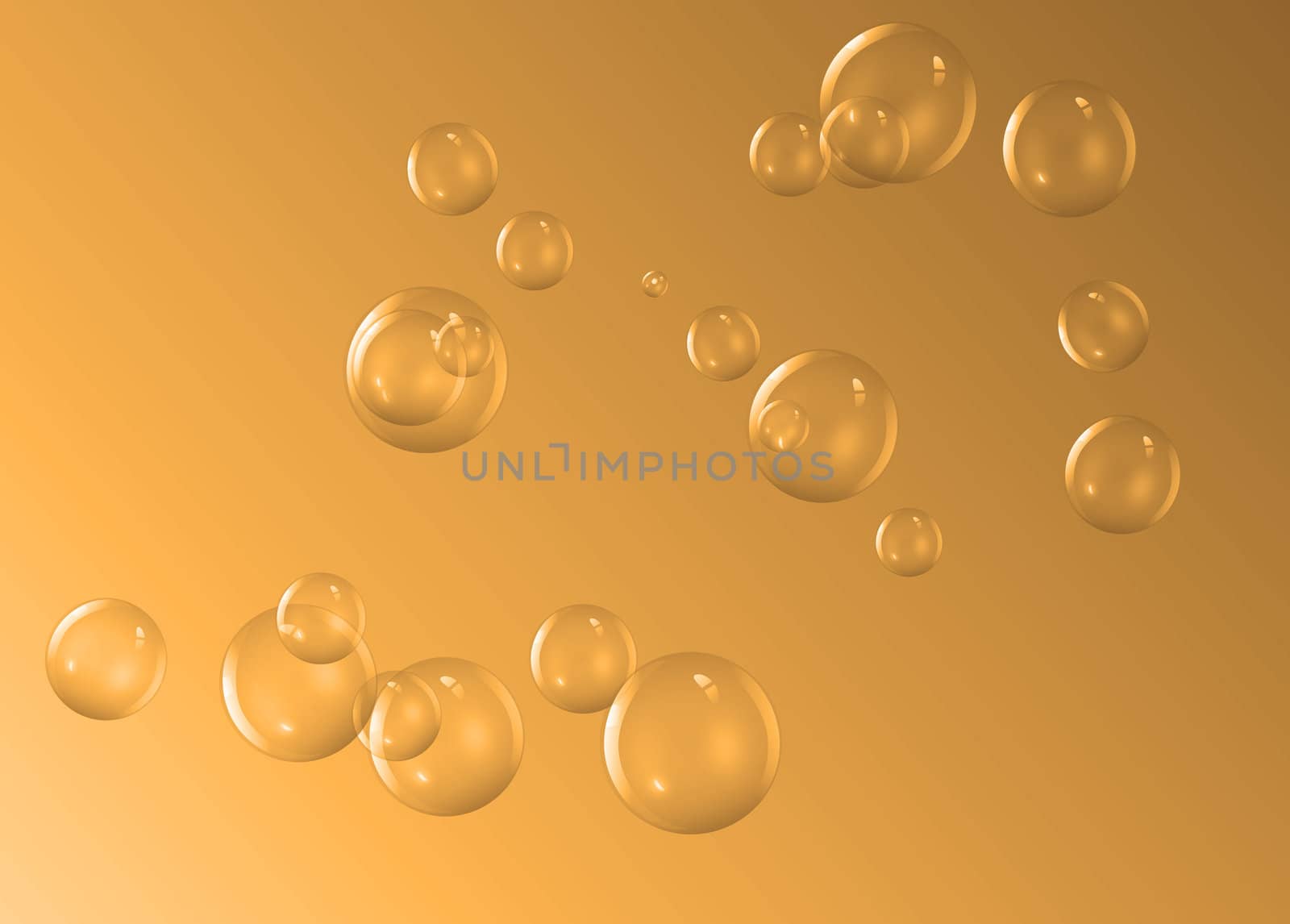 Illustration depicting a selection of clear bubbles against golden background.