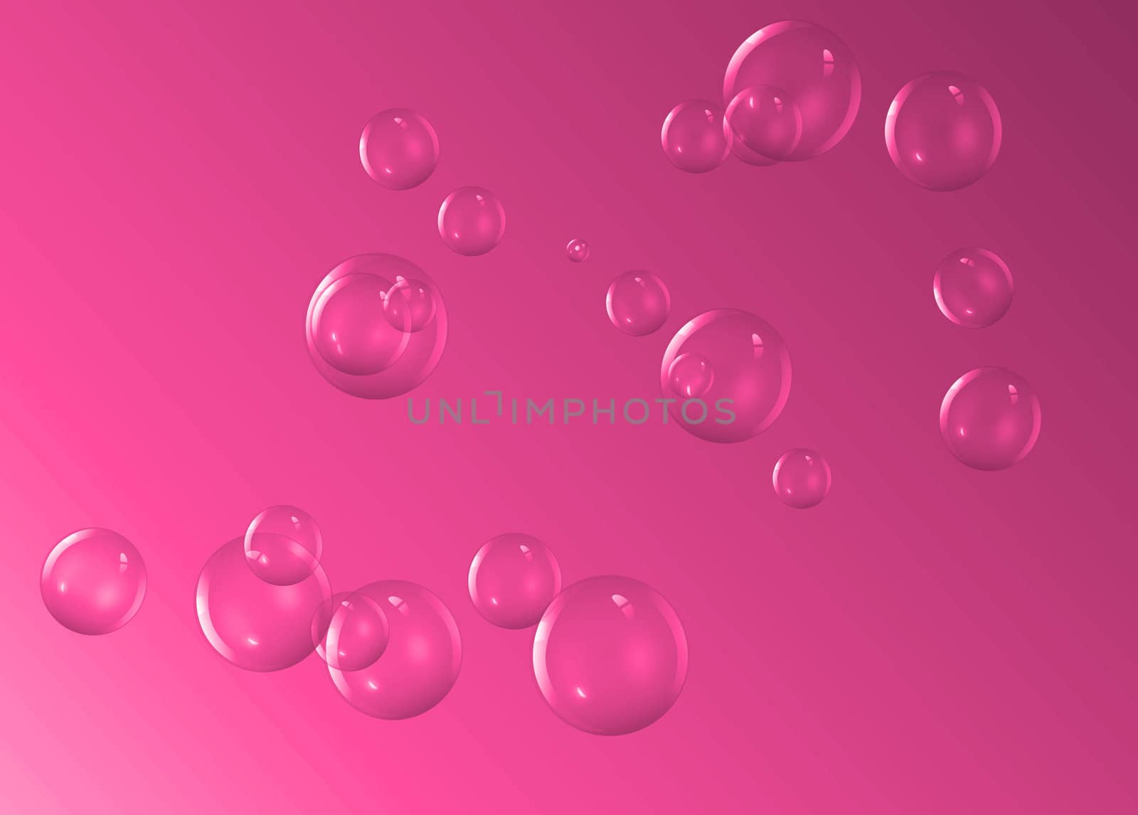 Illustration depicting a selection of clear bubbles against vibrant pink background.