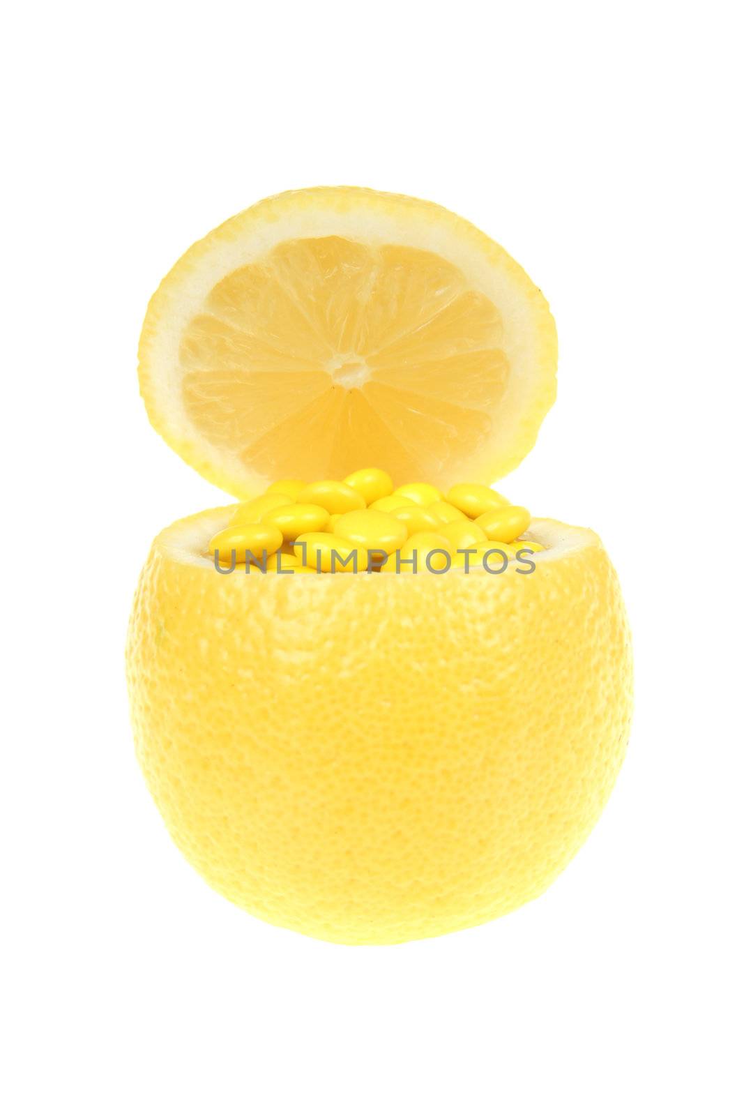 Lemon with vitamin C isolated on white with clipping path