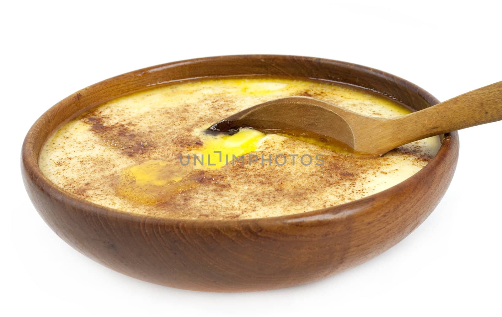 Traditional Norwegian sour cream porridge served in an vintage bowl