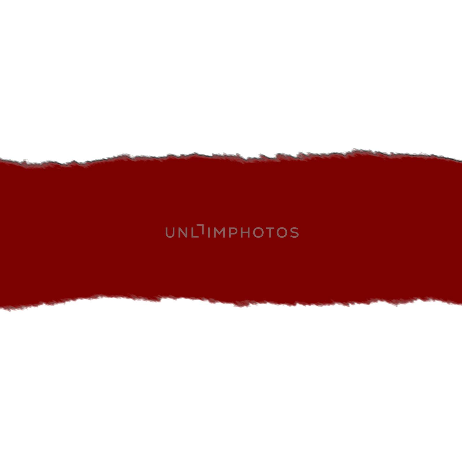 white strip torn to show a red background
