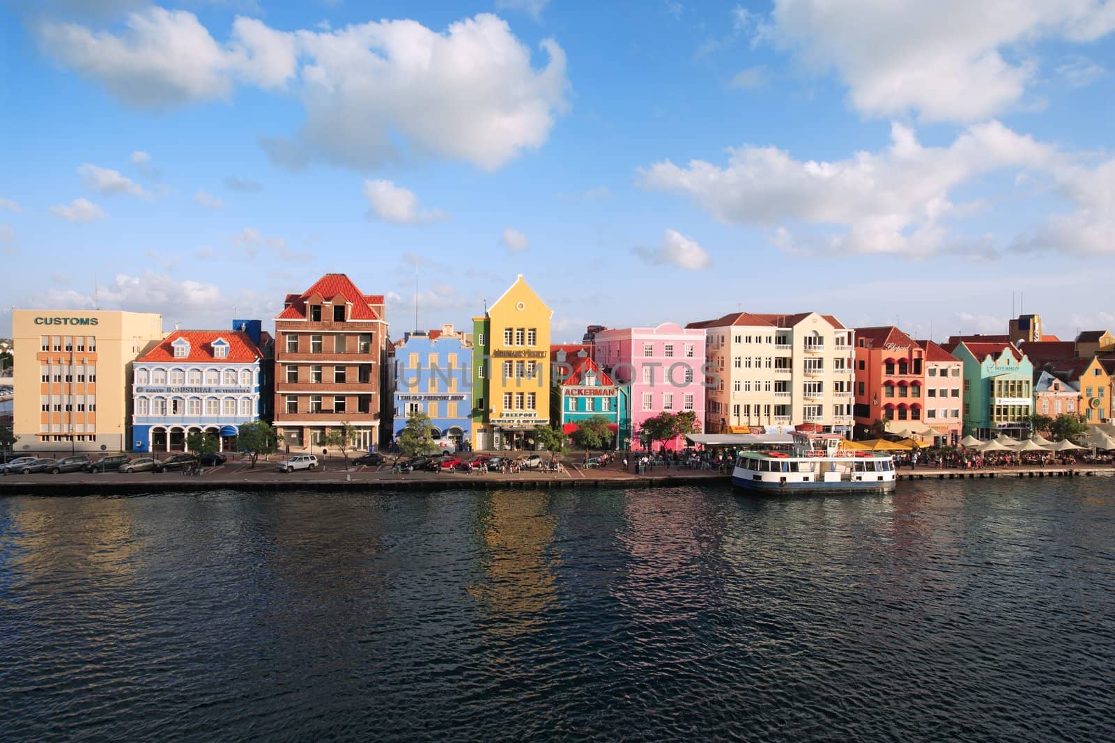 Willemstad, Curacao, Netherlands Antilles - October 15, 2010: Colourful houses and commercial buildings of Punda, Willemstad Harbor, on the island of Curacao, Netherlands Antilles.