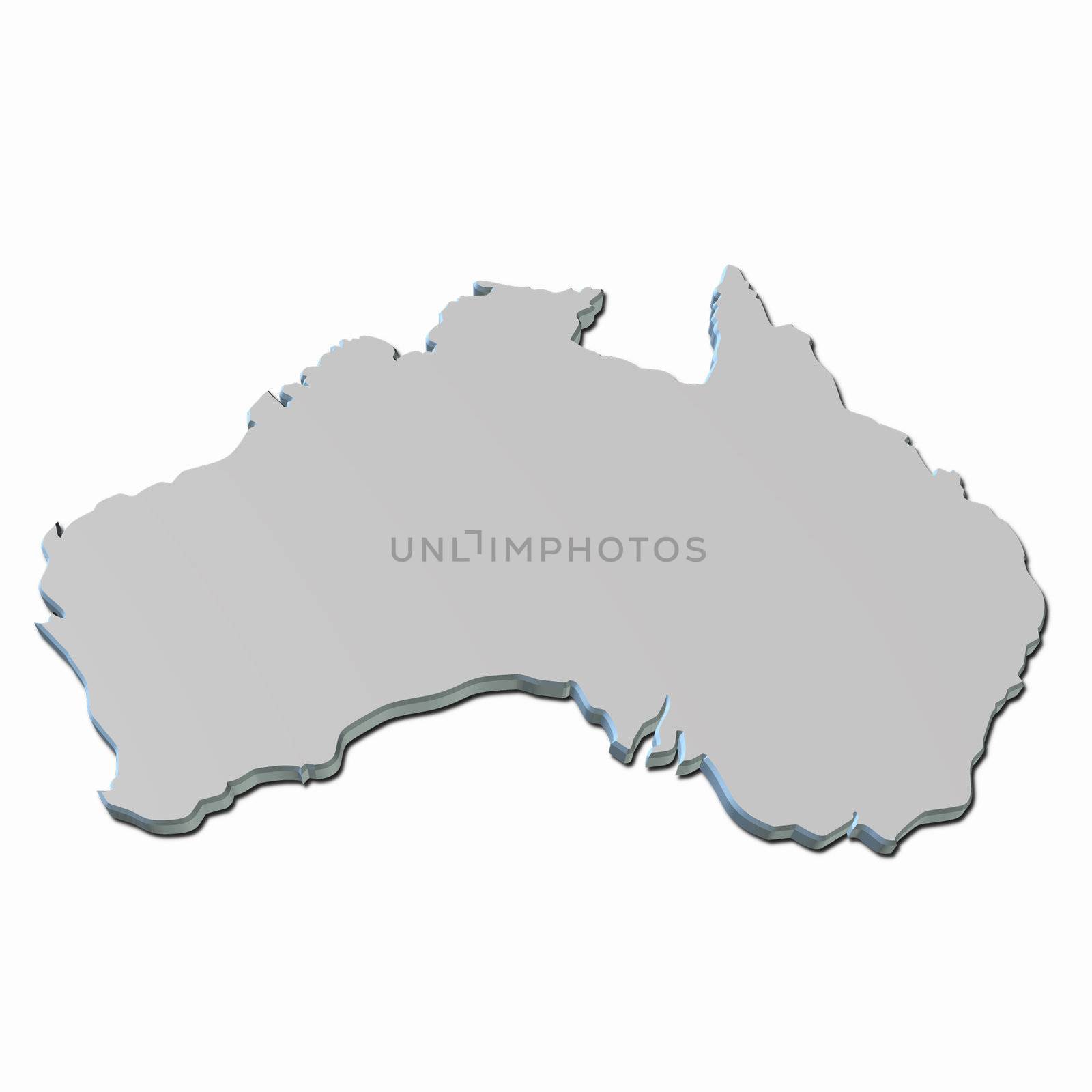3d map of australia in white color