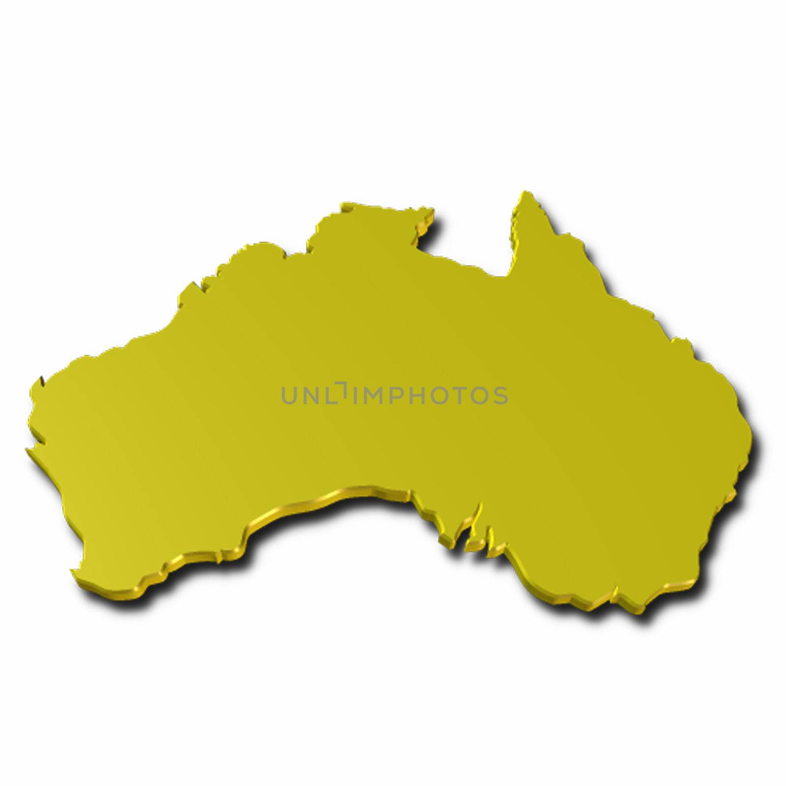 3d map of australia in golden color