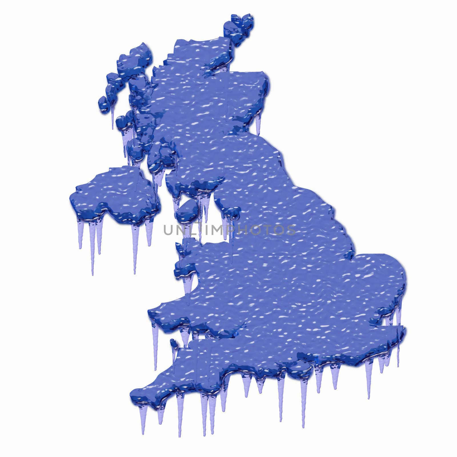 Britain 3d map in steel blue with gray shadow below