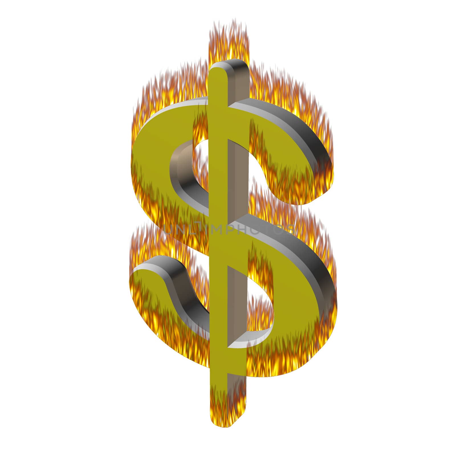 dollar symbol engulfed in flames of fire