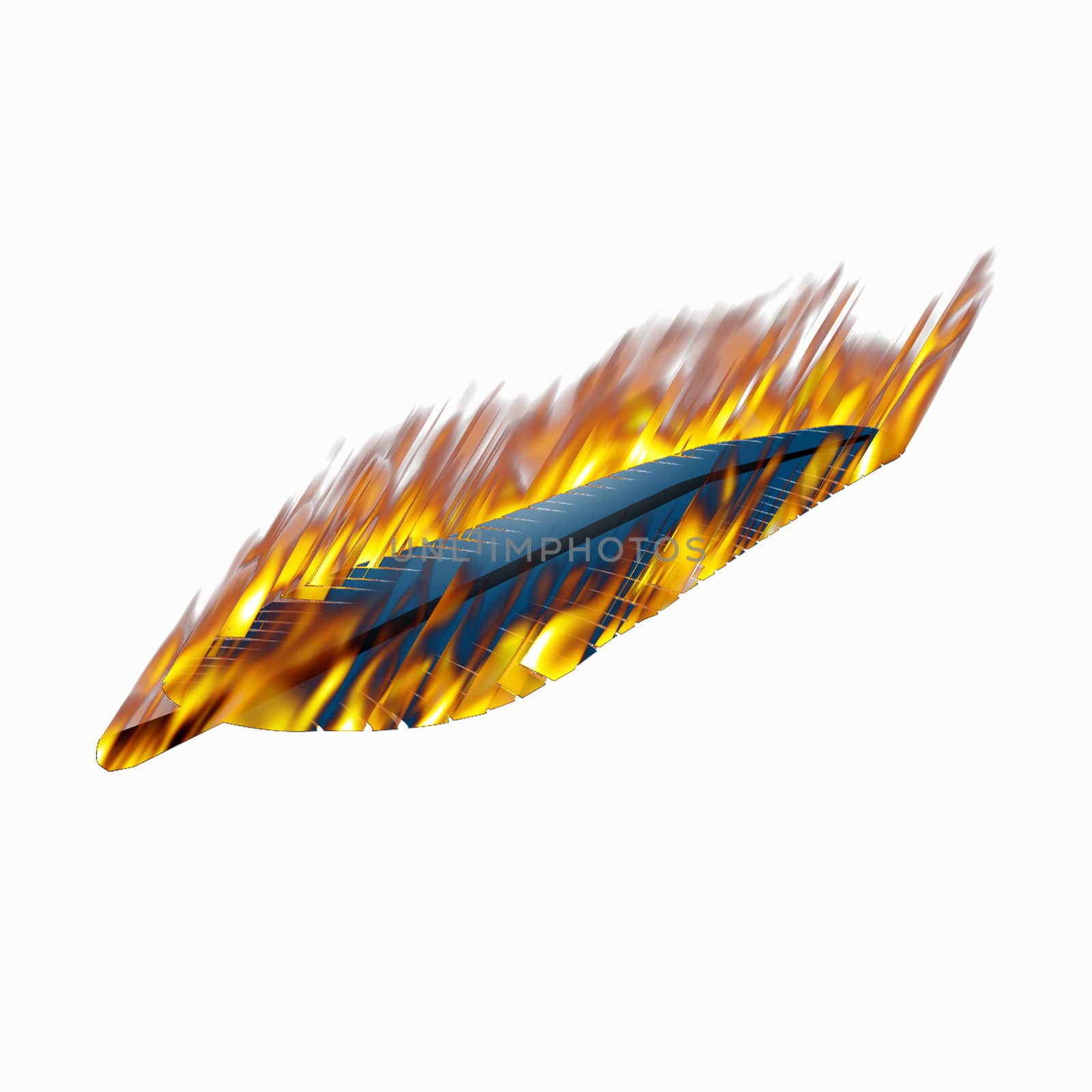 a blue feather engulfed in flames