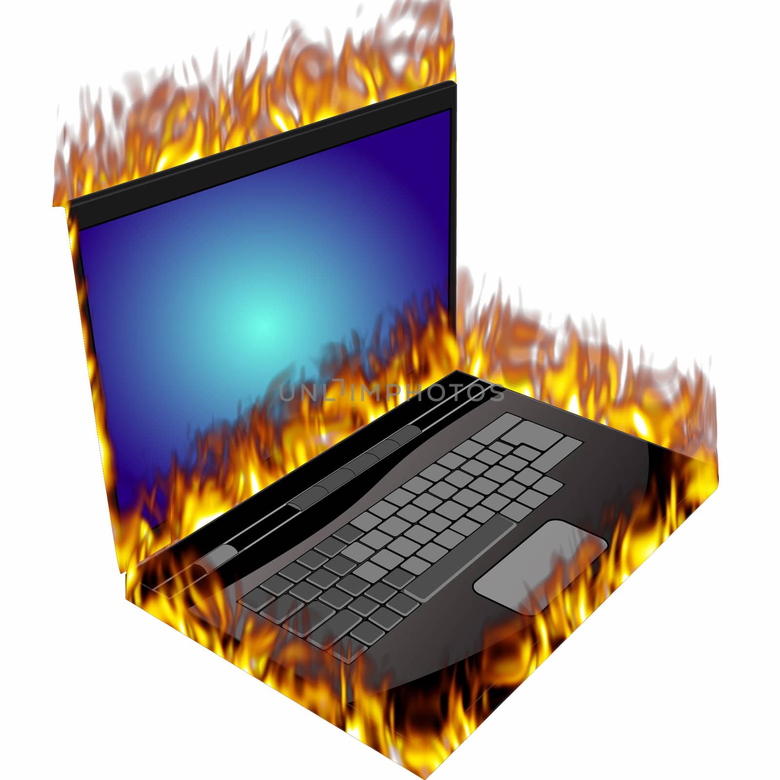 computer engulfed in flames