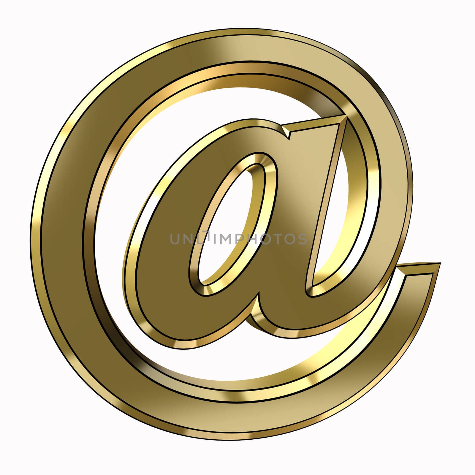 alias of email in 3d gold isolated on a white background