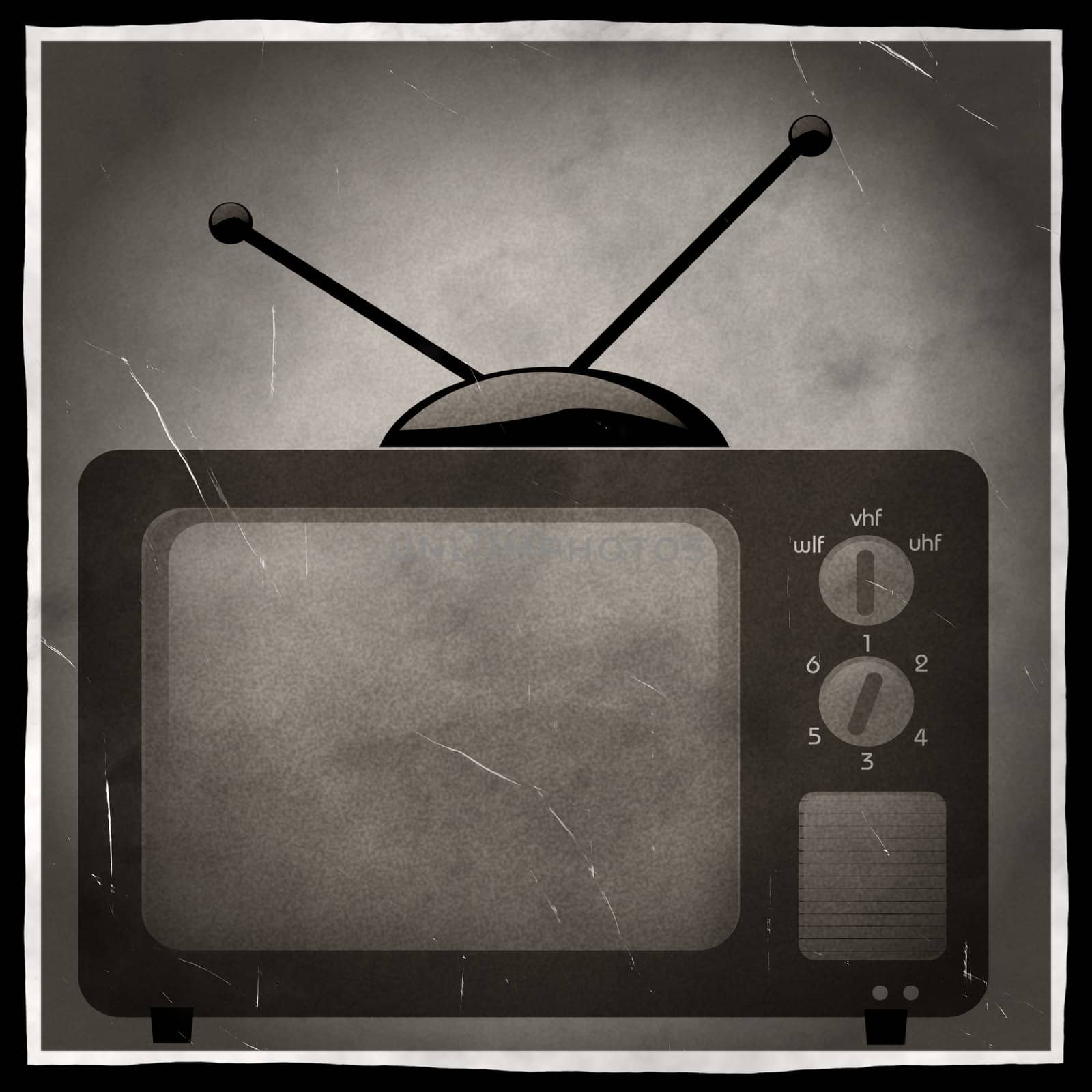 old black and white television  on a grungy black and white photo background