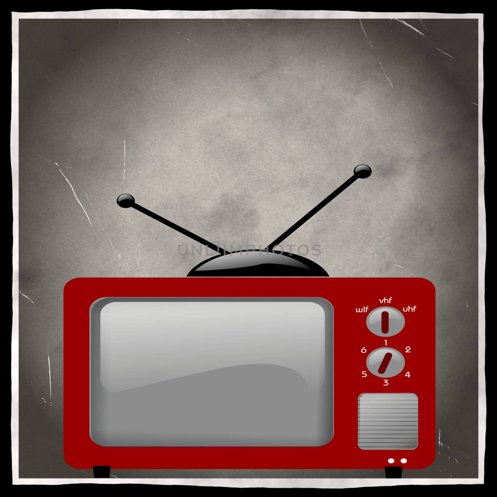 red television on black and white photo grungy background