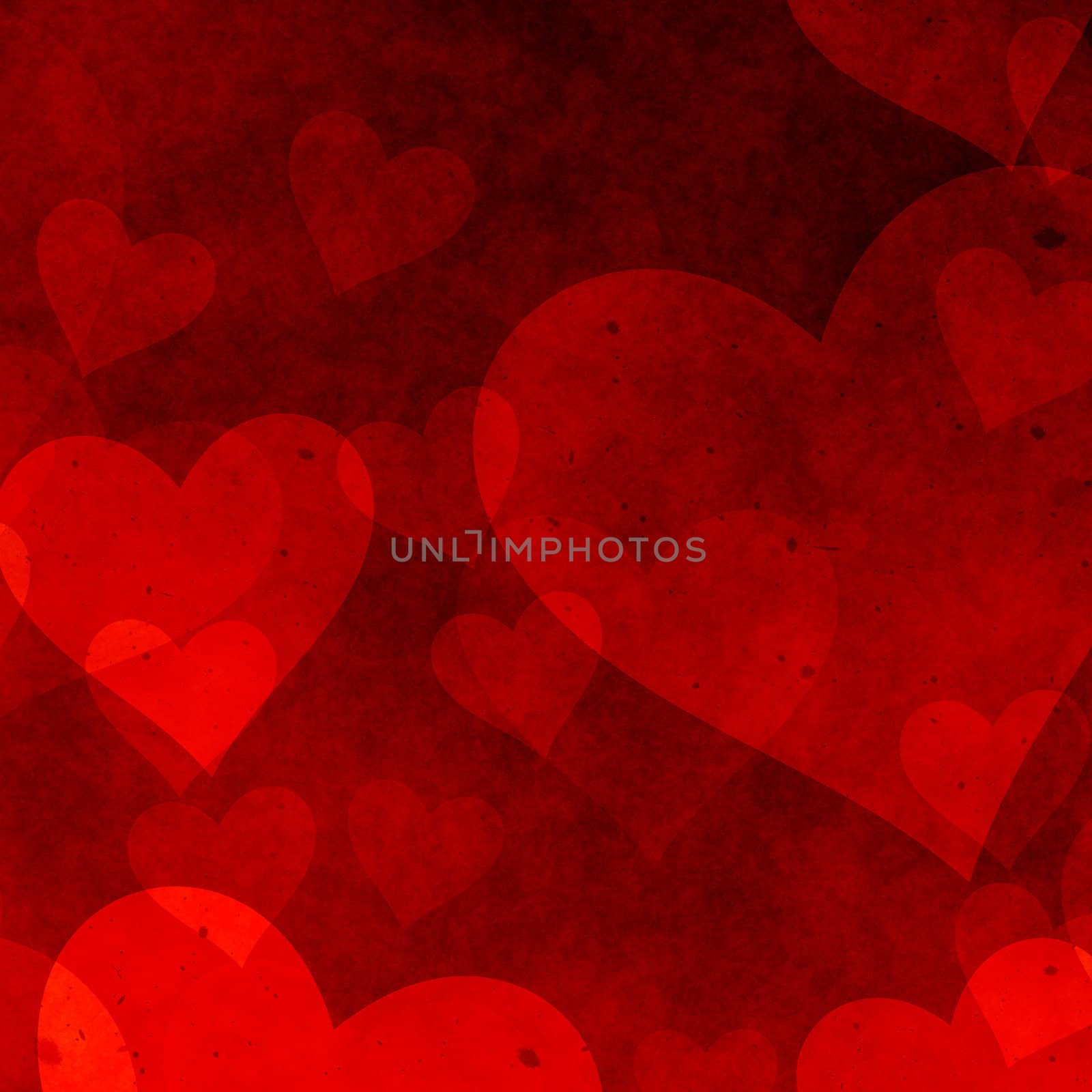 red heart of random sizes in a grunge background