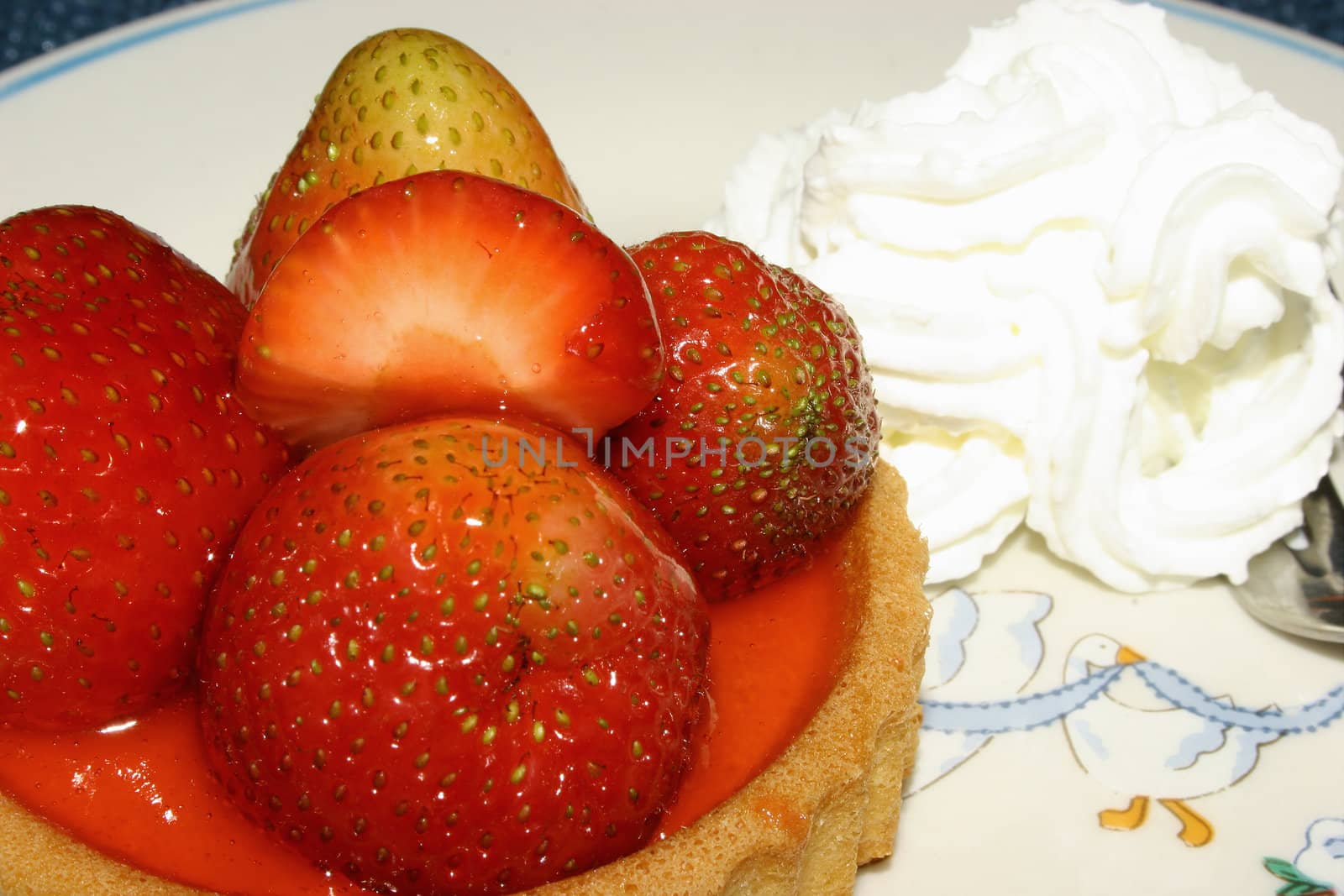 Strawberry tart with whipped cream