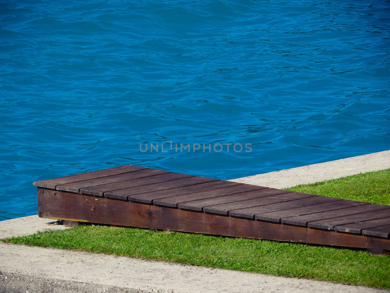 Wooden springboard located on lake Attersee, Austria