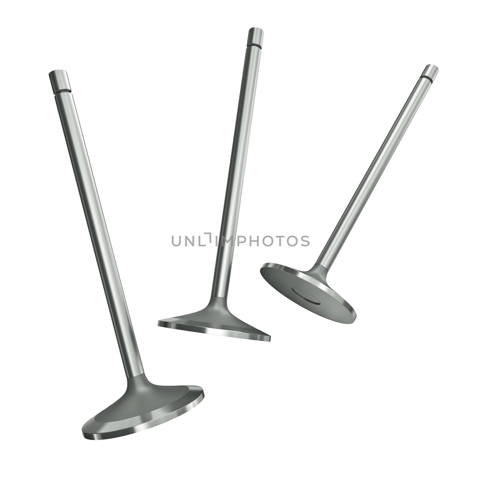 Engine valves – components of internal combustion engines. 3D render.